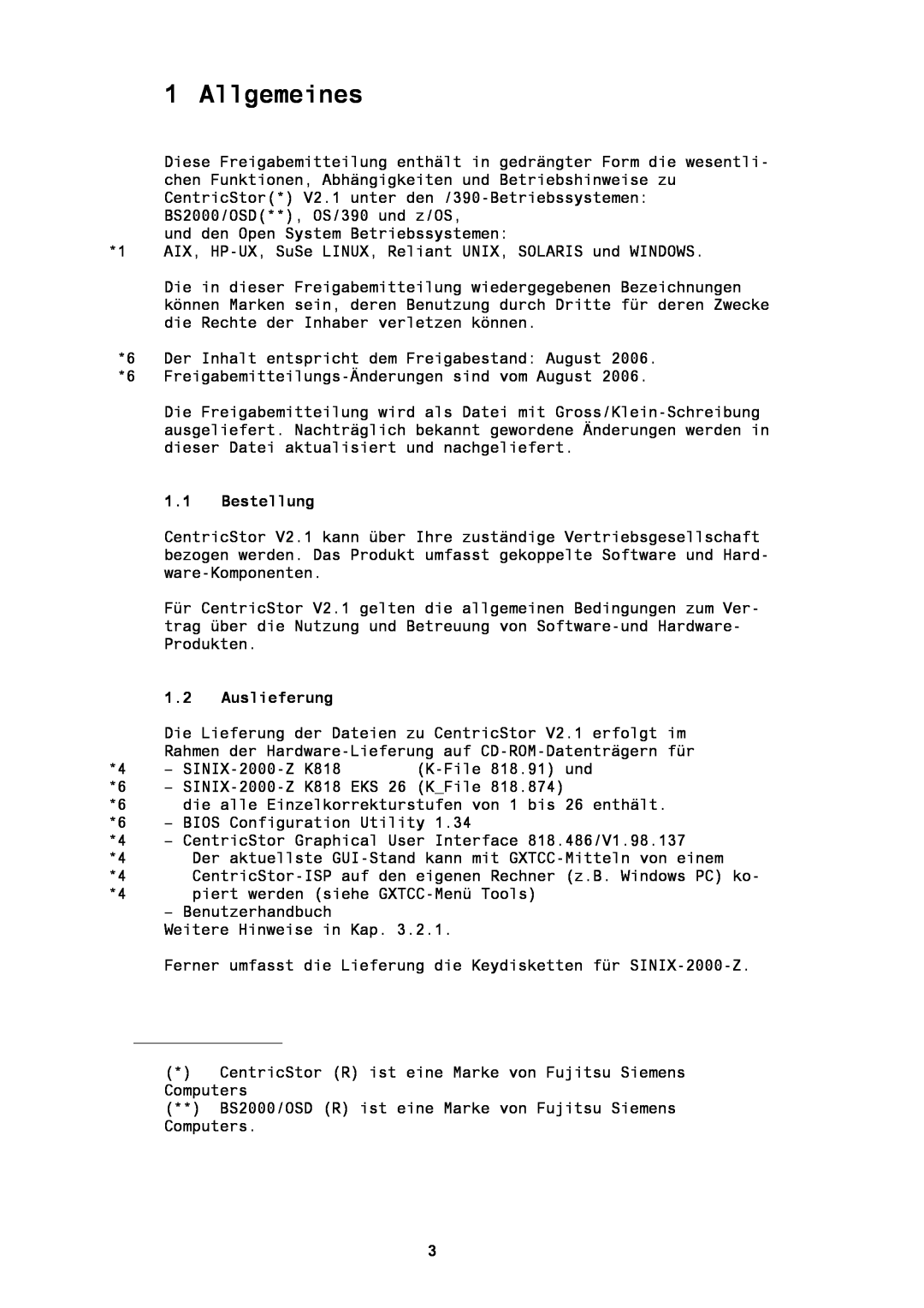 Fujitsu BS2000/OSD manual Allgemeines, Bestellung, Auslieferung 