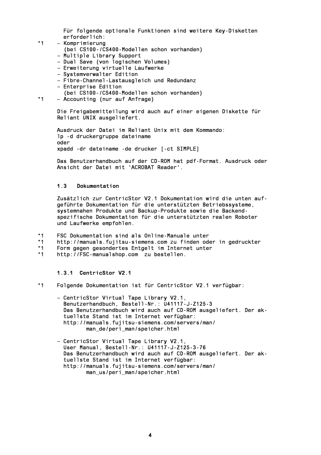Fujitsu BS2000/OSD manual Dokumentation, CentricStor 