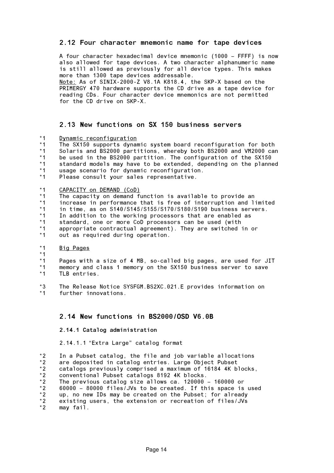 Fujitsu BS2OSD manual Four character mnemonic name for tape devices, New functions on SX 150 business servers 