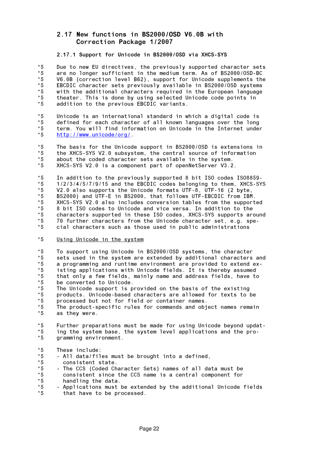 Fujitsu BS2OSD manual Support for Unicode in BS2000/OSD via XHCS-SYS 