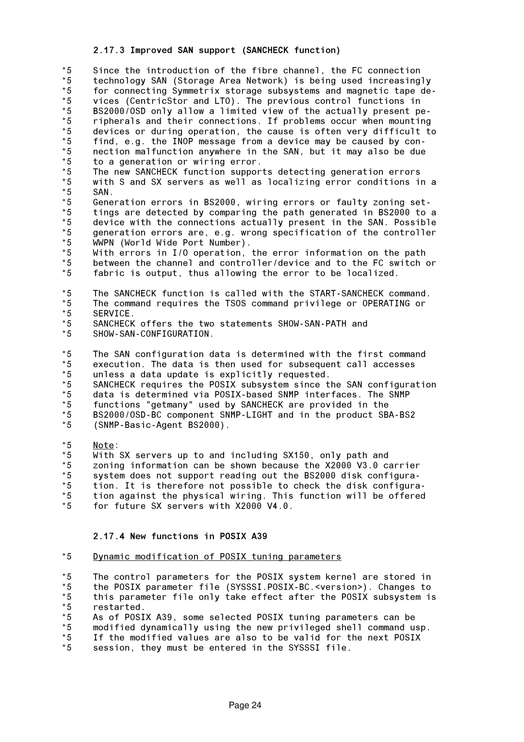 Fujitsu BS2OSD manual Improved SAN support Sancheck function, Service, Show-San-Configuration, New functions in Posix A39 