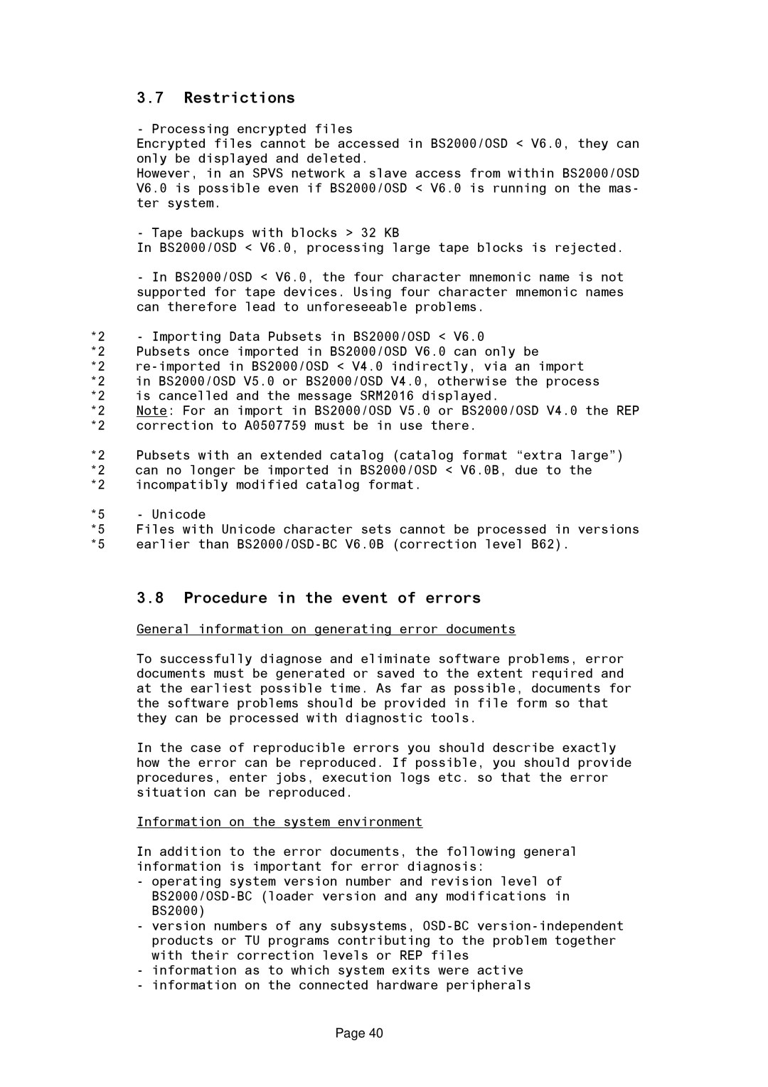 Fujitsu BS2OSD manual Restrictions, Procedure in the event of errors 