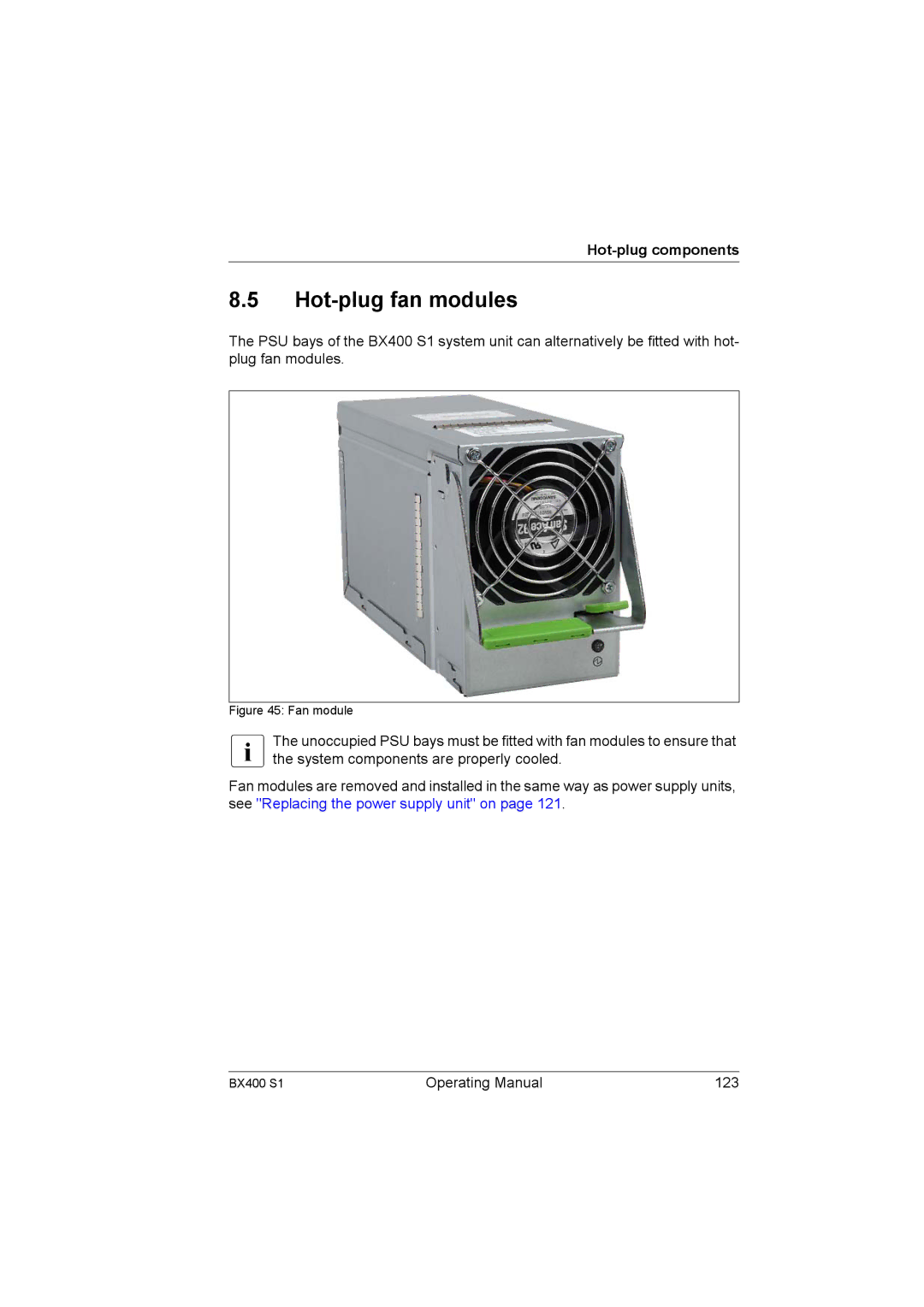 Fujitsu BX400 S1 manual Hot-plug fan modules, Fan module 