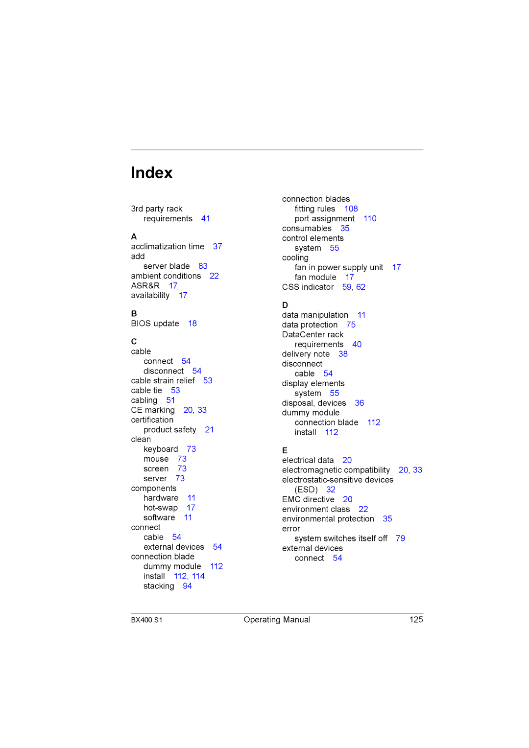 Fujitsu BX400 S1 manual Index, Cable 