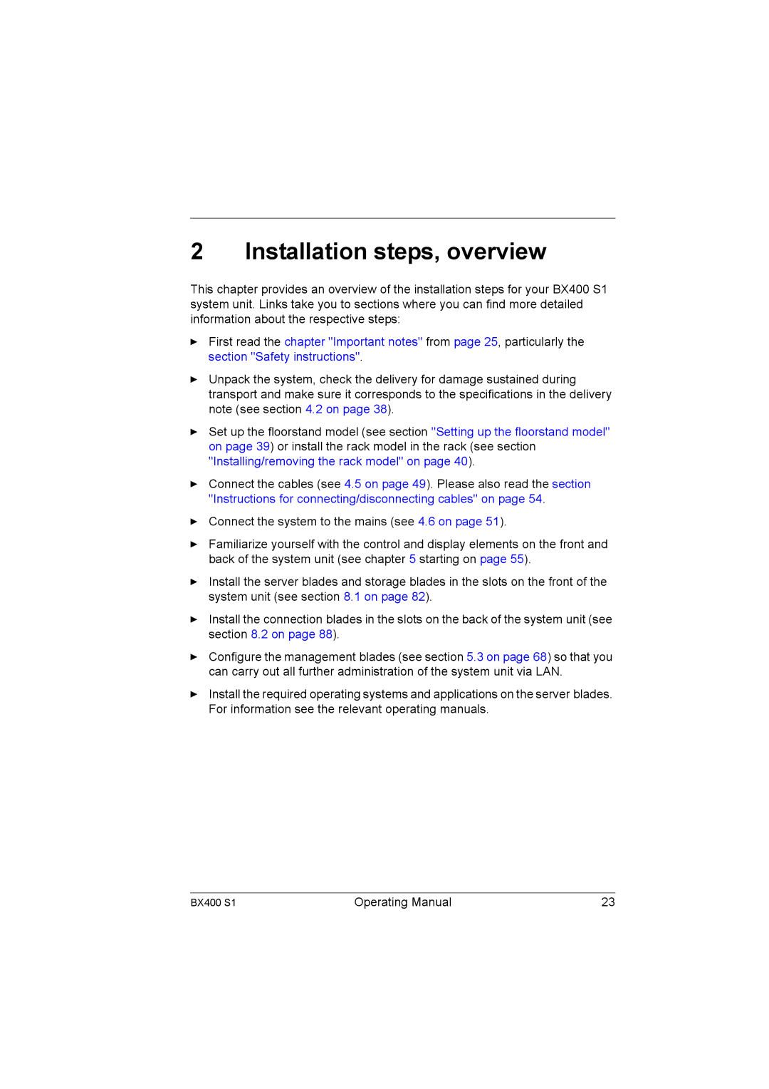 Fujitsu BX400 S1 manual Installation steps, overview 