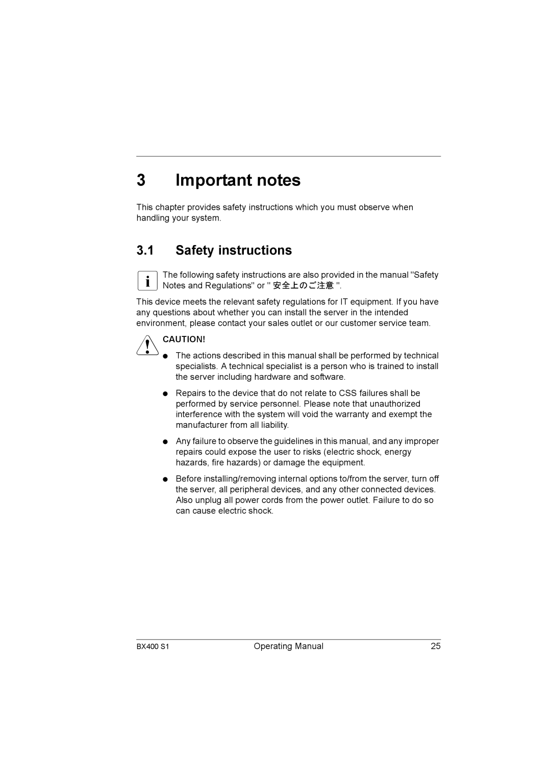 Fujitsu BX400 S1 manual Important notes, Safety instructions 