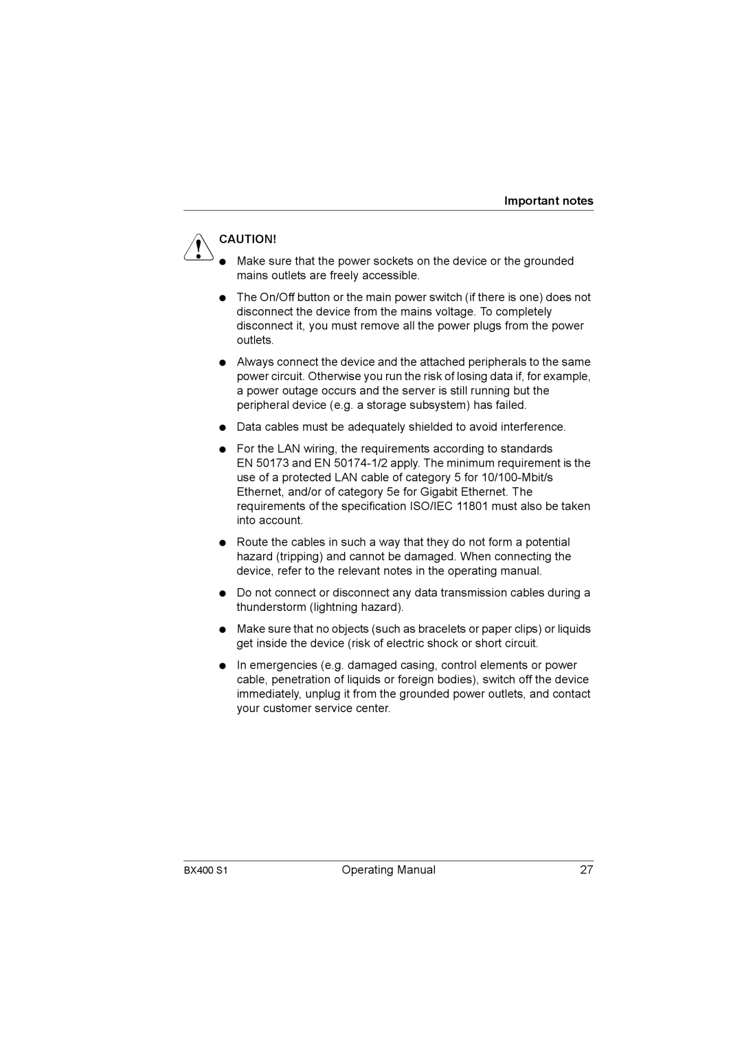 Fujitsu BX400 S1 manual Important notes 