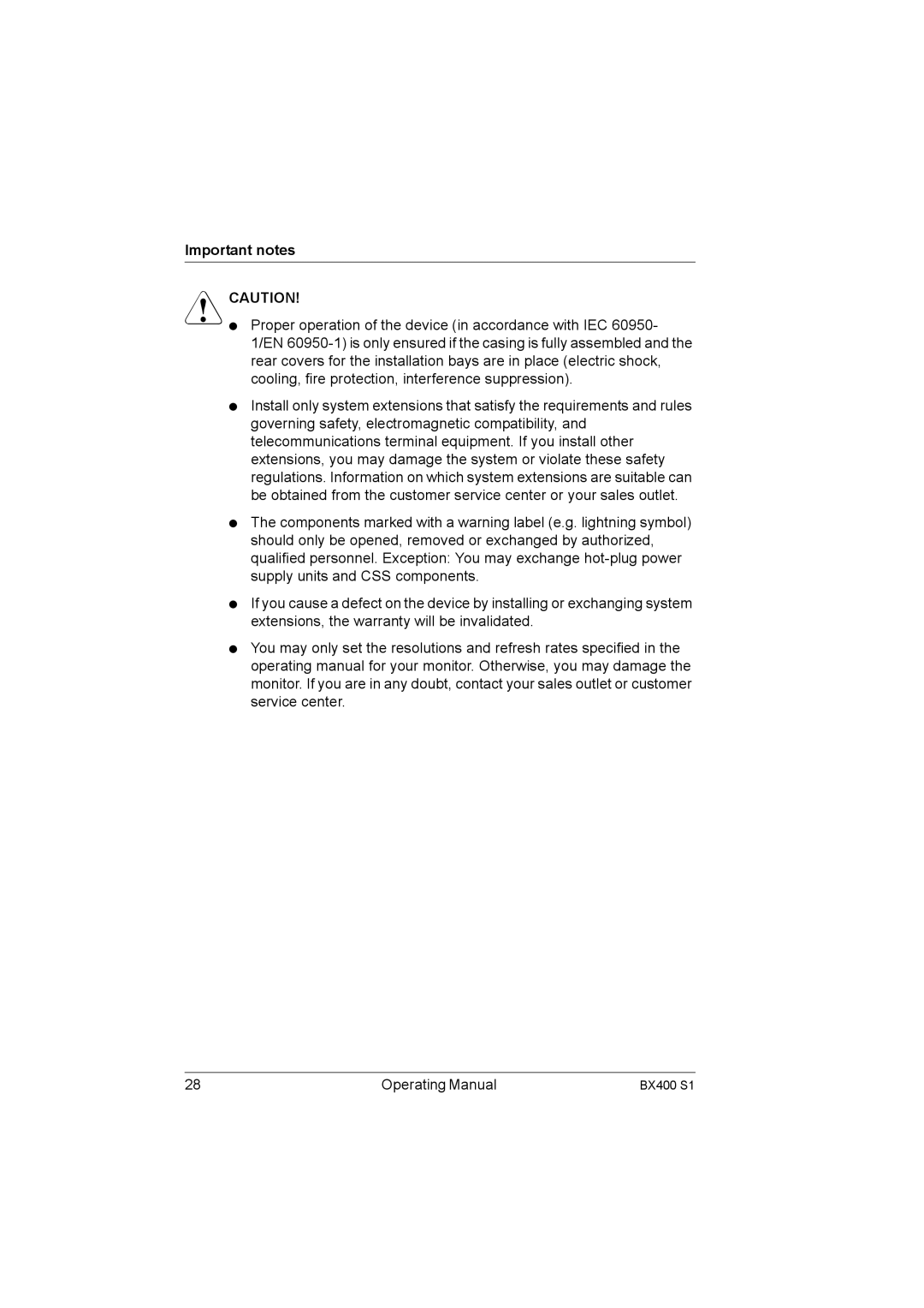 Fujitsu BX400 S1 manual Important notes 