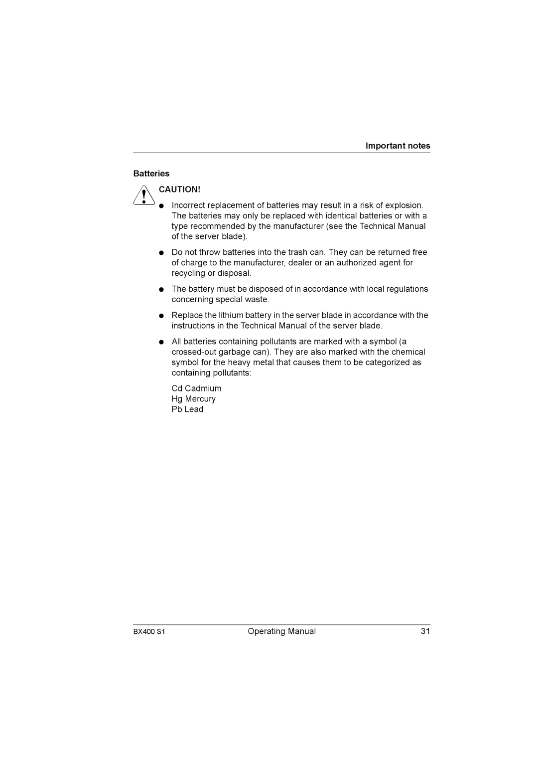 Fujitsu BX400 S1 manual Important notes Batteries 