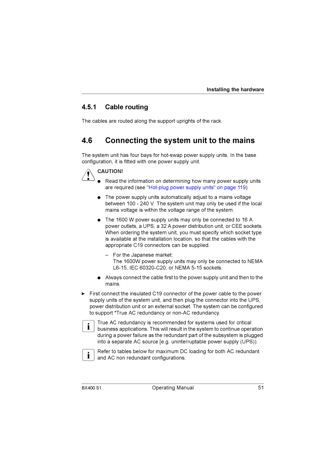 Fujitsu BX400 S1 manual Connecting the system unit to the mains, Cable routing 