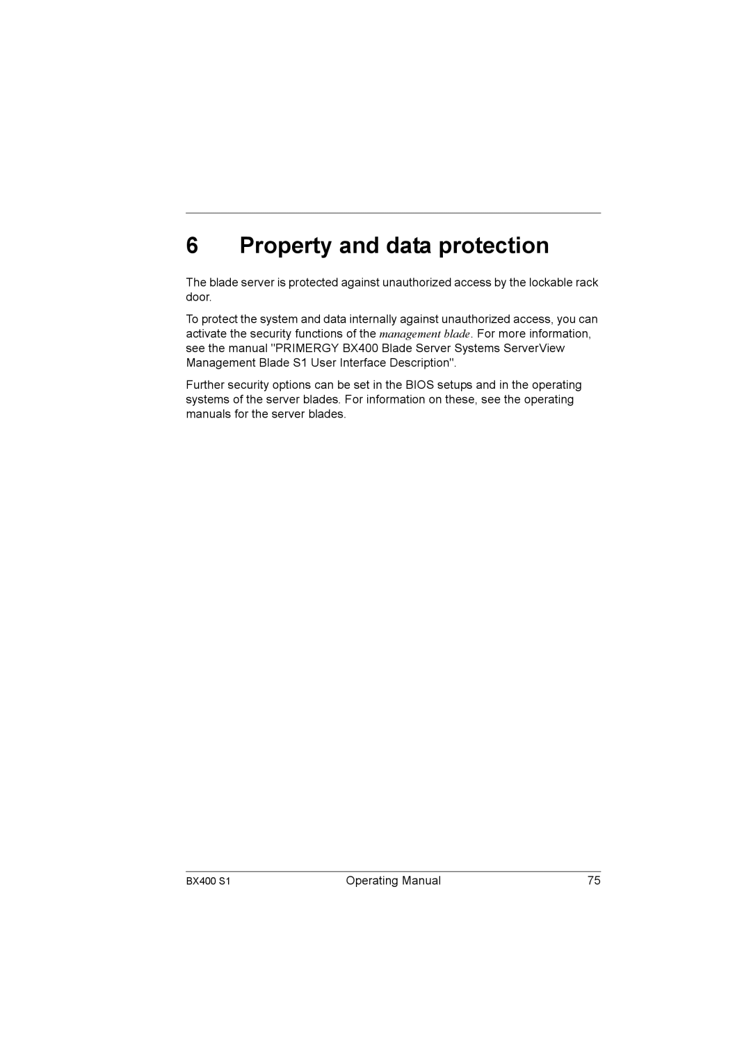 Fujitsu BX400 S1 manual Property and data protection 