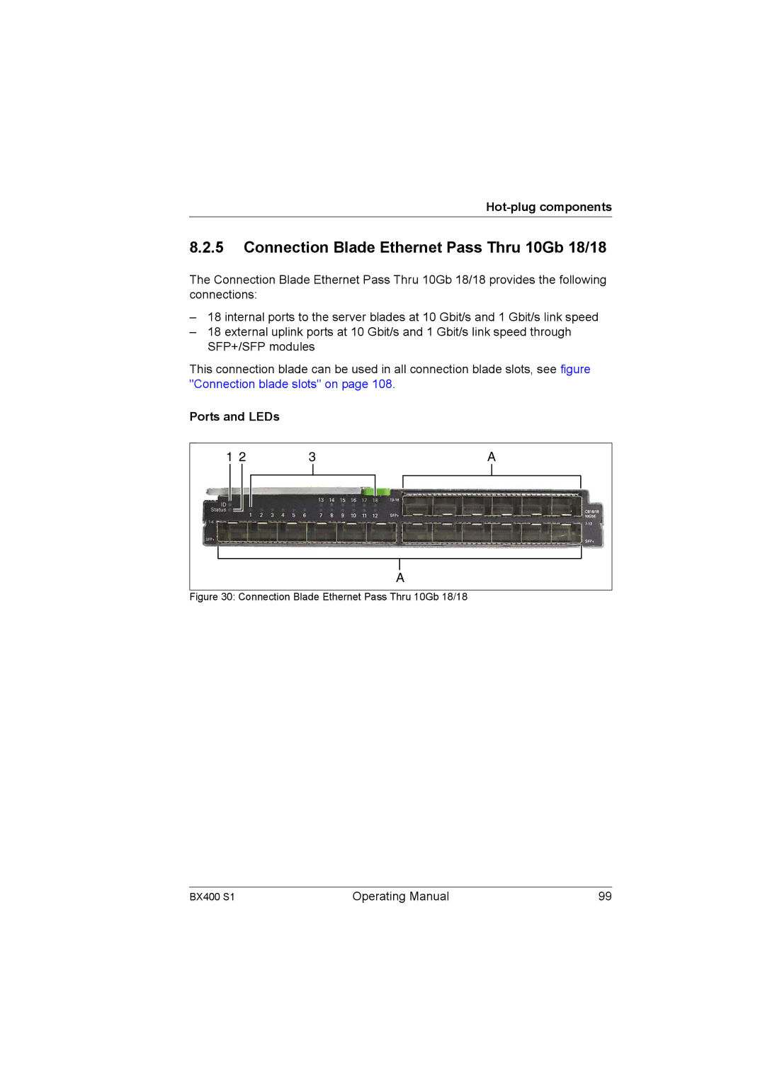 Fujitsu manual Connection Blade Ethernet Pass Thru 10Gb 18/18 BX400 S1 