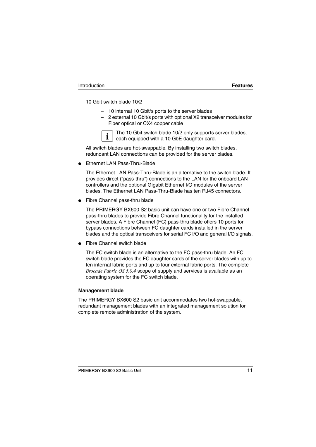 Fujitsu BX600 S2 manual Ethernet LAN Pass-Thru-Blade, Management blade 