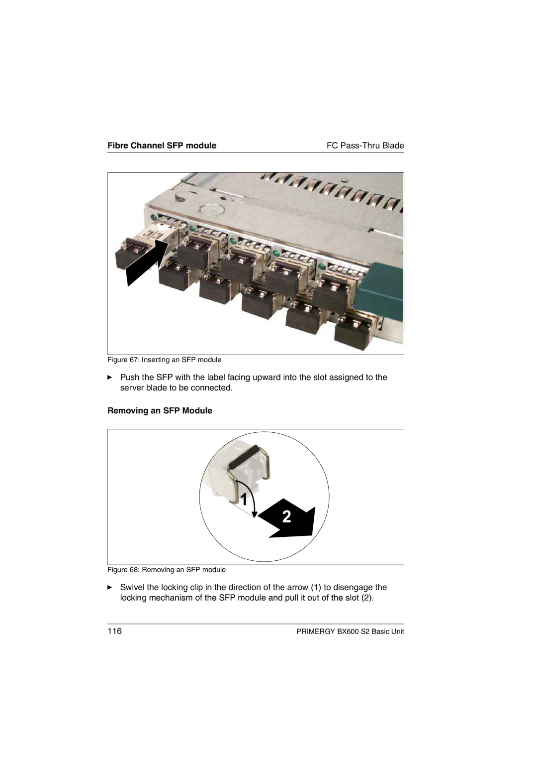 Fujitsu BX600 S2 manual Fibre Channel SFP module, Removing an SFP Module 