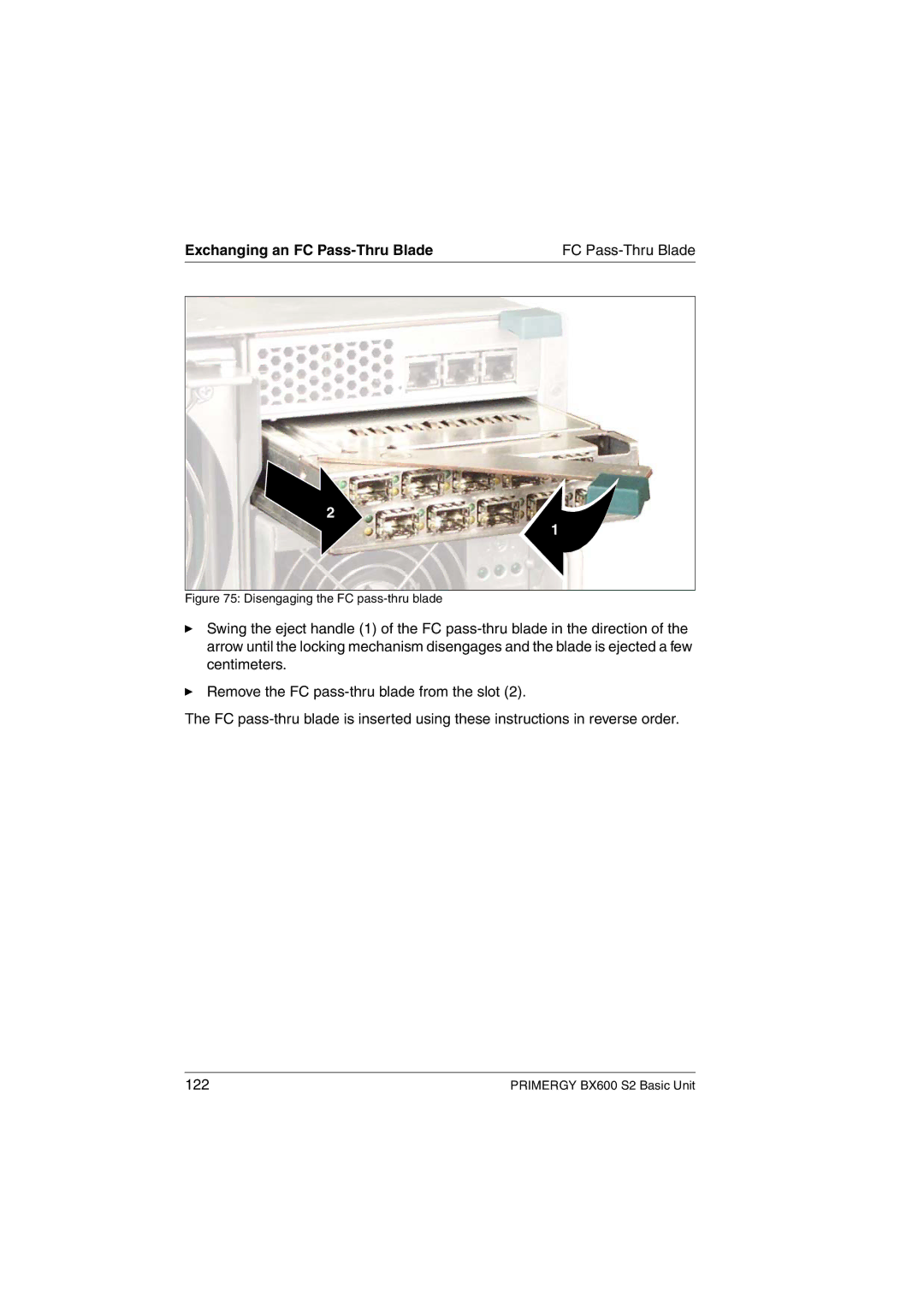 Fujitsu BX600 S2 manual Exchanging an FC Pass-Thru Blade 