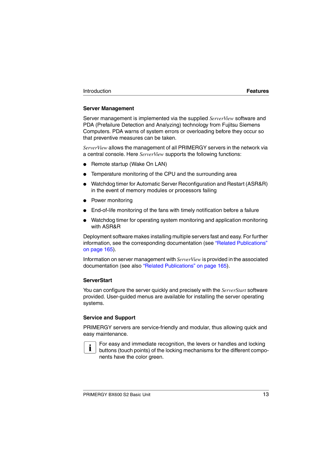 Fujitsu BX600 S2 manual Server Management, ServerStart, Service and Support 