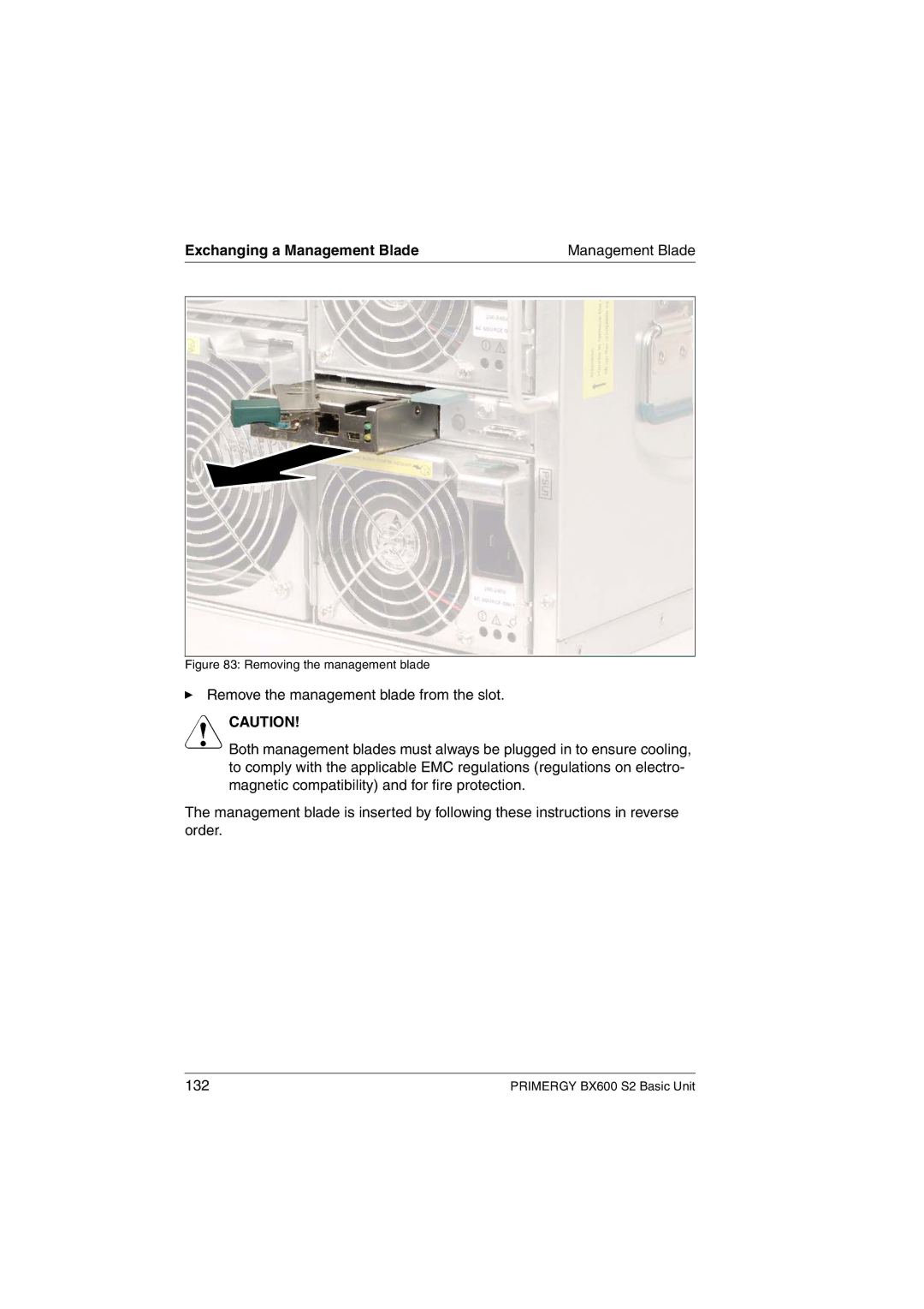 Fujitsu BX600 S2 manual Removing the management blade 