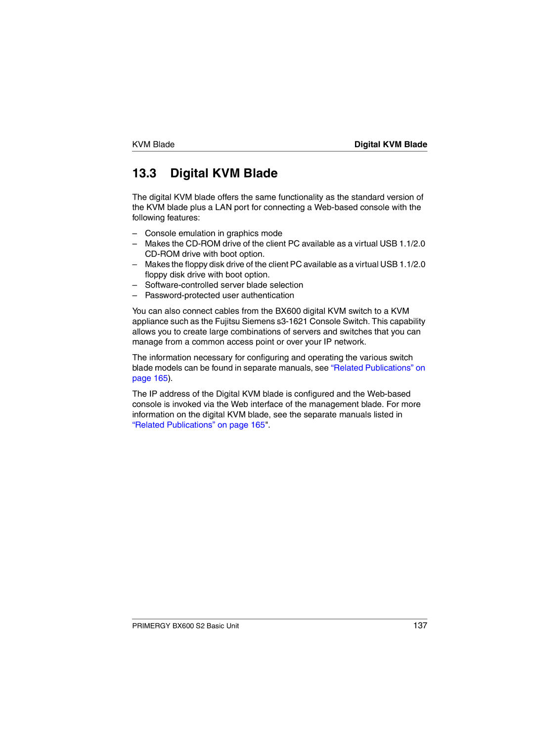 Fujitsu BX600 S2 manual Digital KVM Blade 