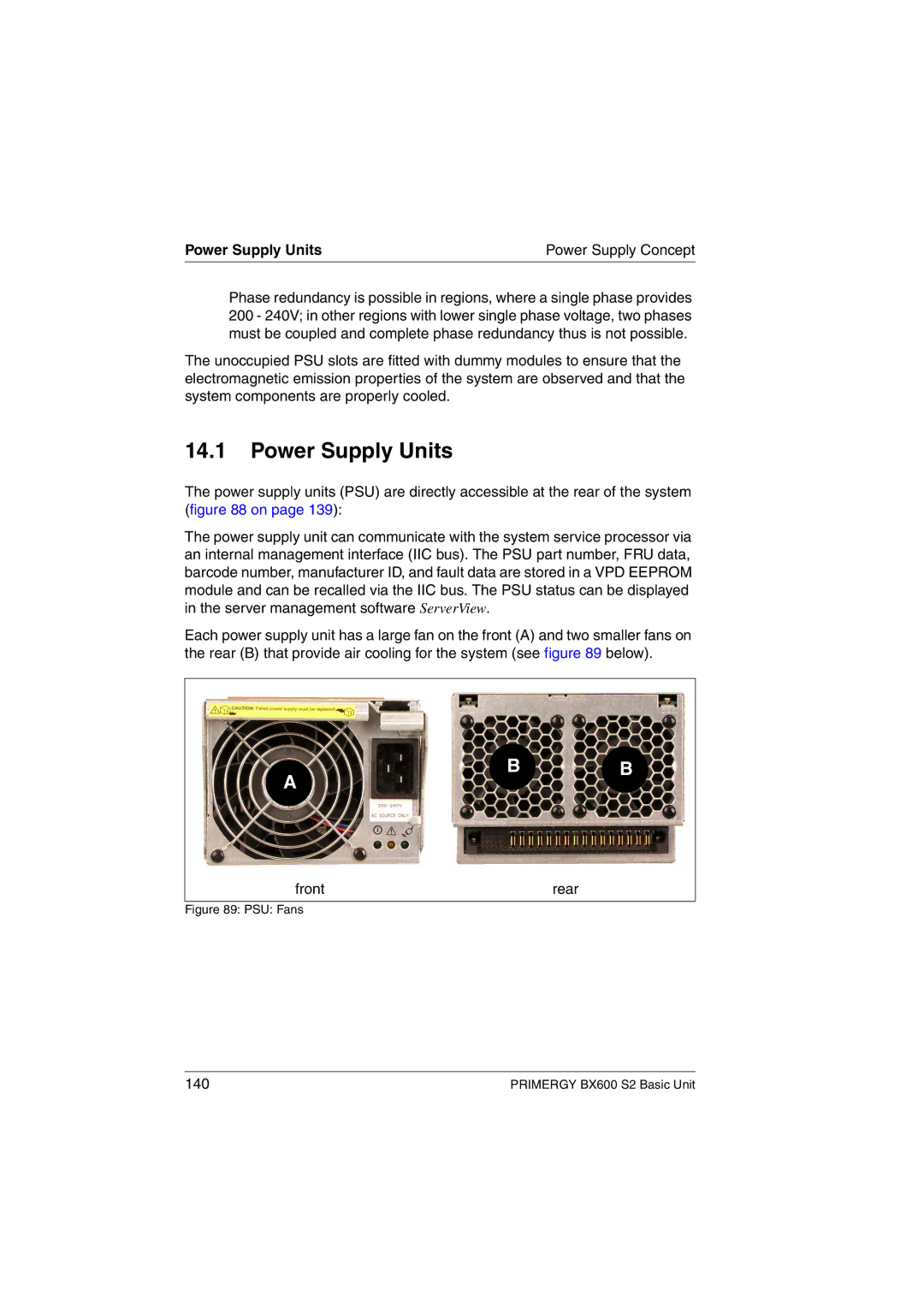 Fujitsu BX600 S2 manual Power Supply Units 