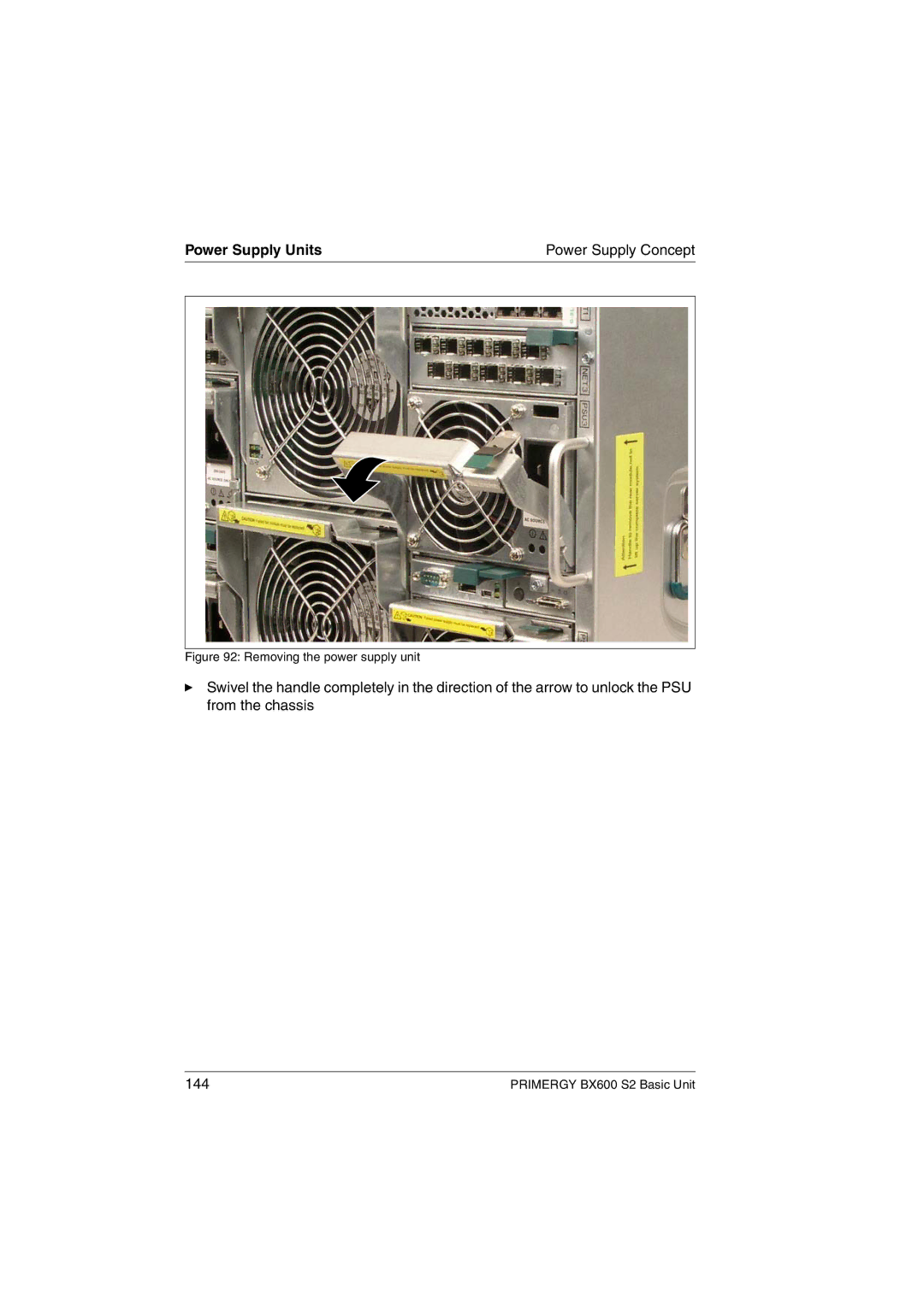 Fujitsu BX600 S2 manual Removing the power supply unit 