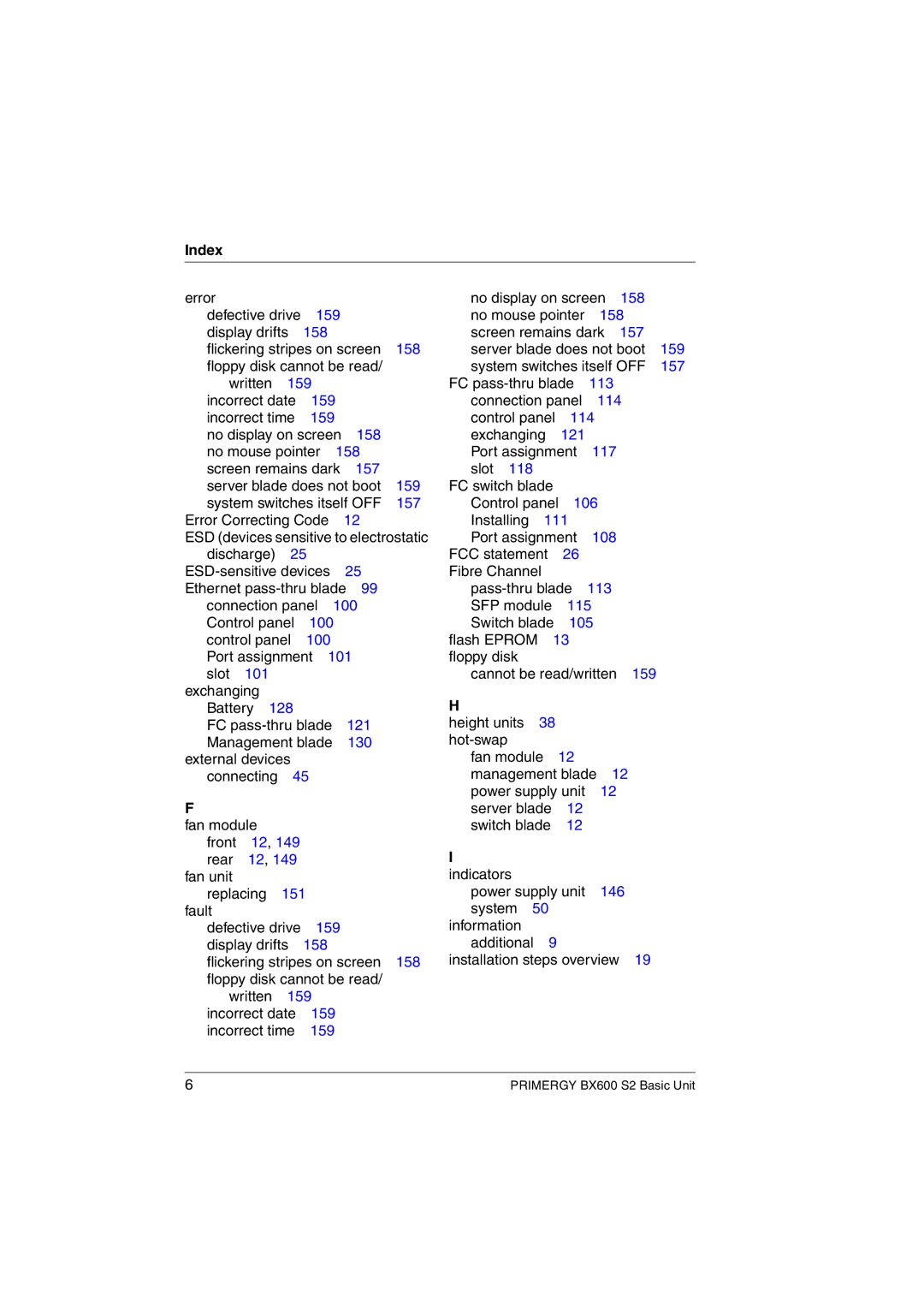 Fujitsu BX600 S2 manual Index, Indicators 