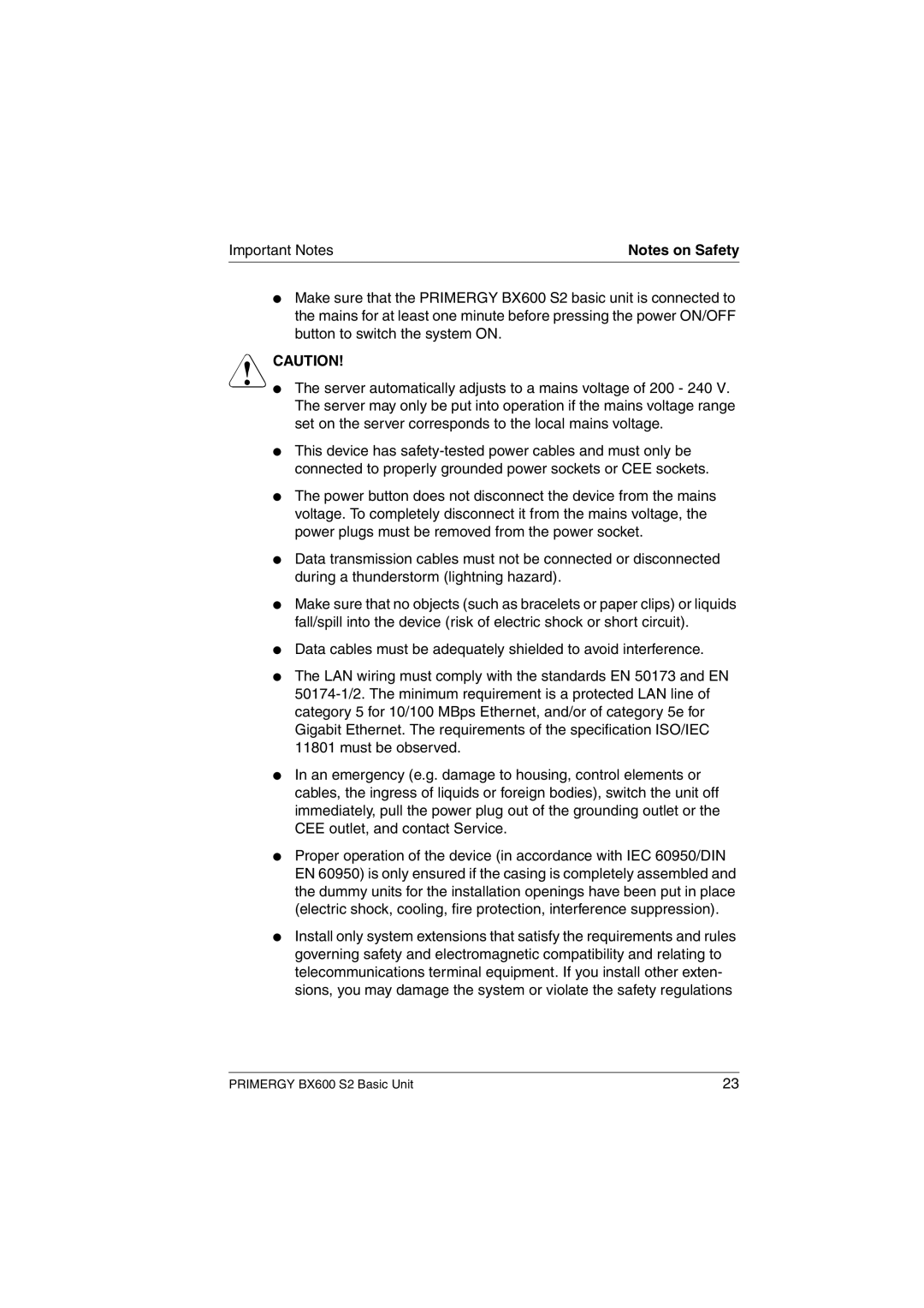 Fujitsu BX600 S2 manual Important Notes 