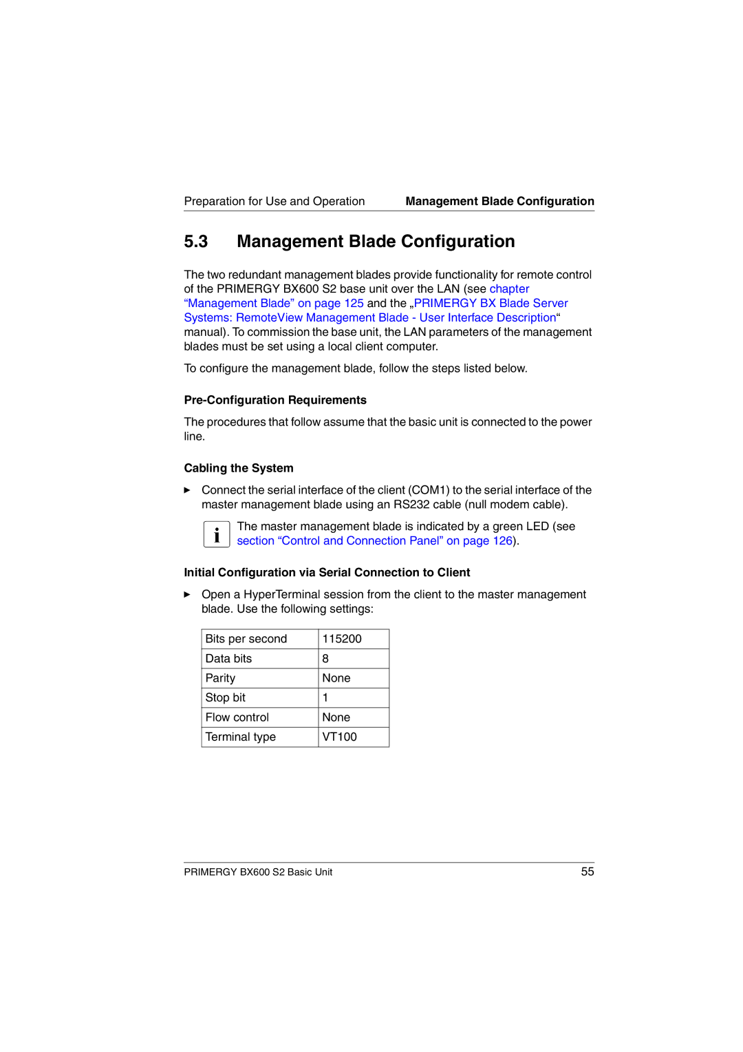 Fujitsu BX600 S2 manual Management Blade Configuration, Pre-Configuration Requirements, Cabling the System 