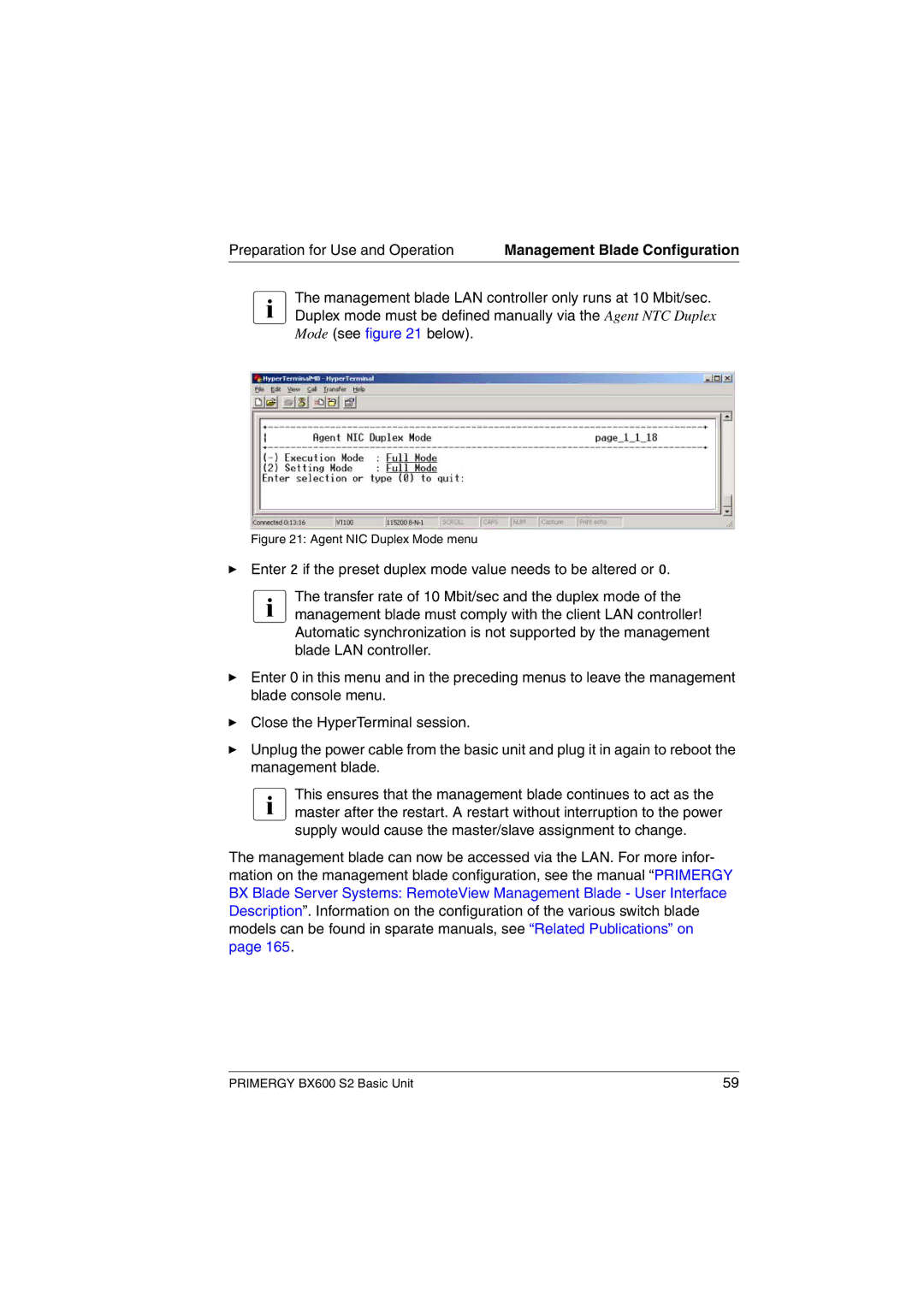 Fujitsu BX600 S2 manual Agent NIC Duplex Mode menu 