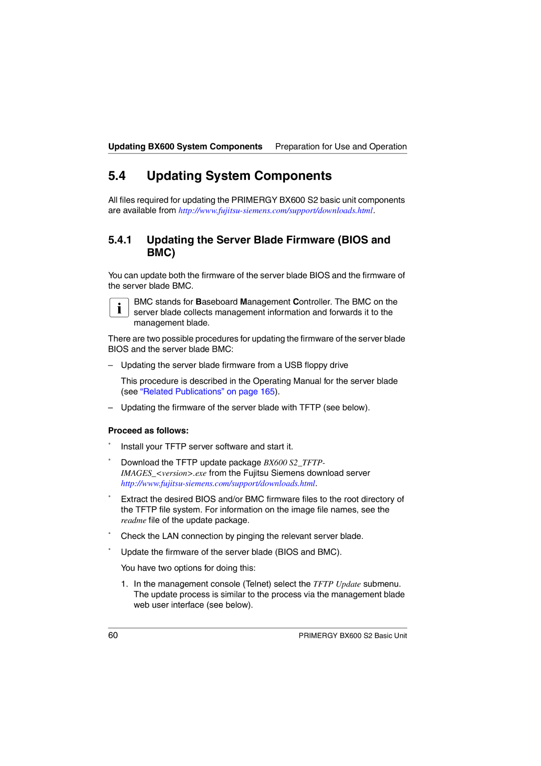 Fujitsu BX600 S2 manual Updating System Components, Updating the Server Blade Firmware Bios and BMC, Proceed as follows 