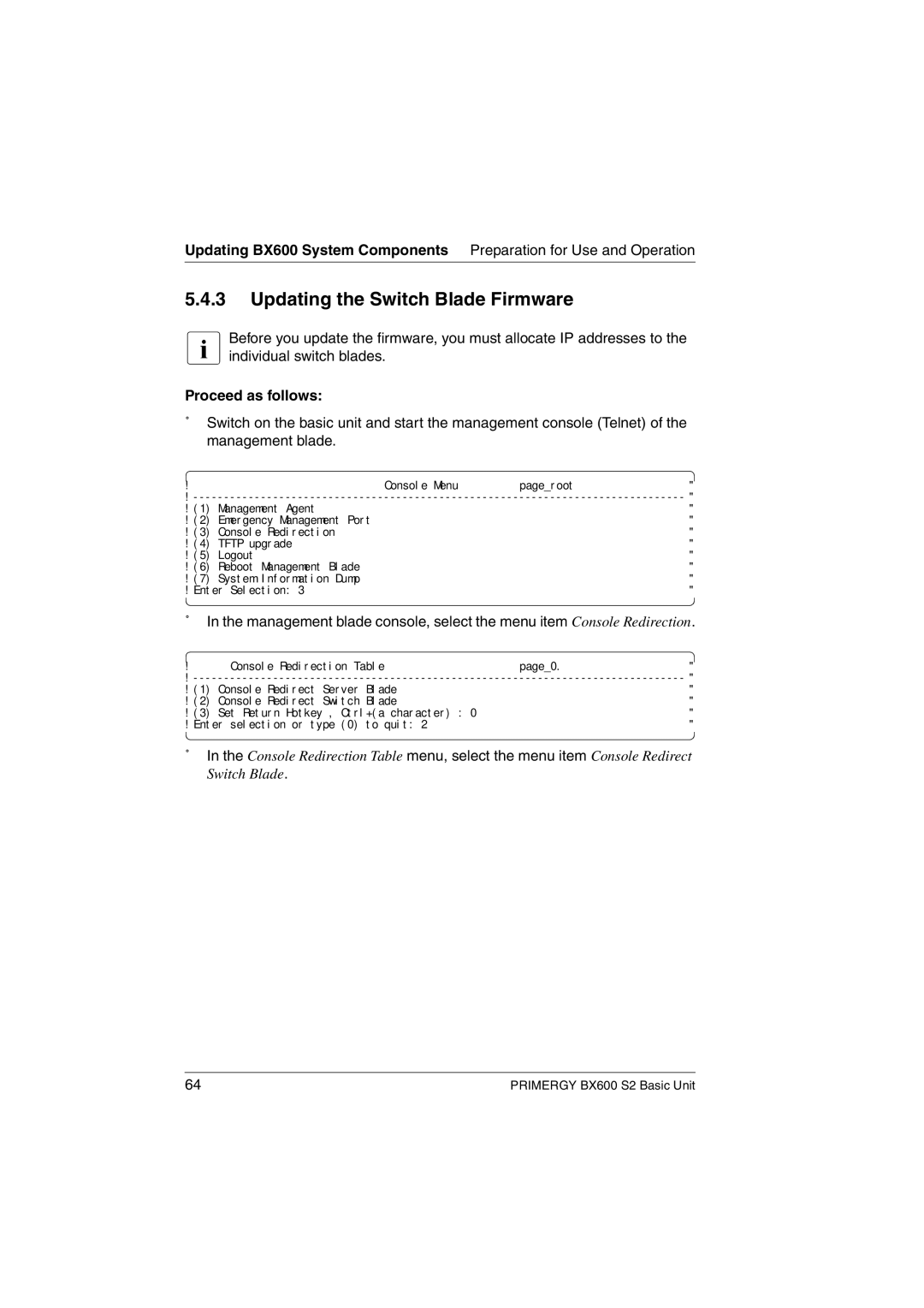 Fujitsu BX600 S2 manual Updating the Switch Blade Firmware 