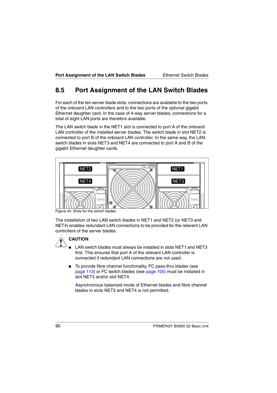 Fujitsu BX600 S2 manual Port Assignment of the LAN Switch Blades 