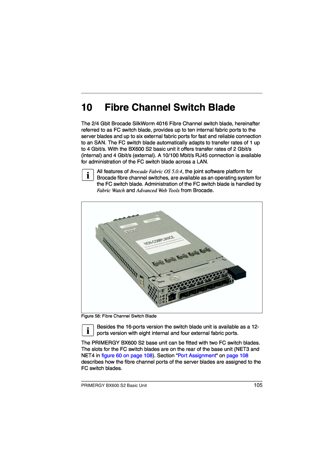 Fujitsu BX600 S2 manual Fibre Channel Switch Blade, Fabric Watch and Advanced Web Tools from Brocade 