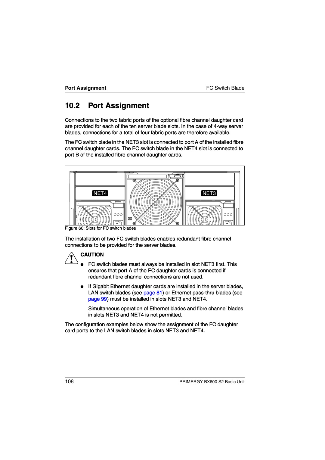 Fujitsu BX600 S2 manual Port Assignment, NET4, NET3, V Caution 