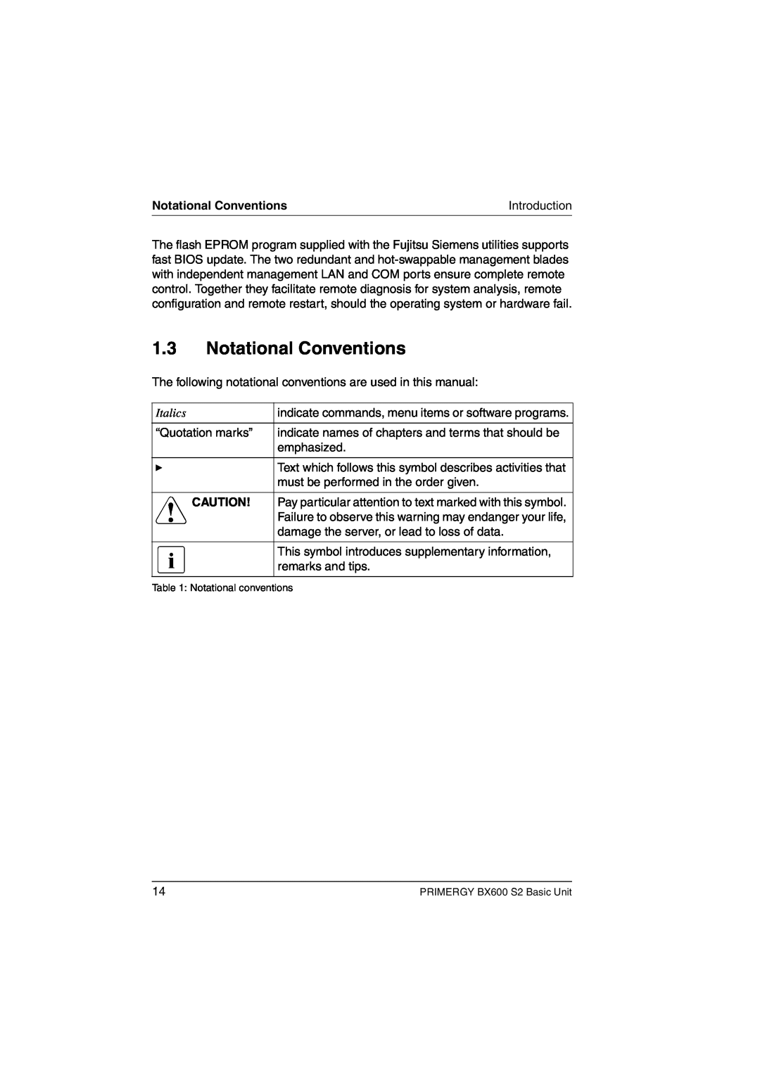 Fujitsu BX600 S2 manual Notational Conventions, Italics 
