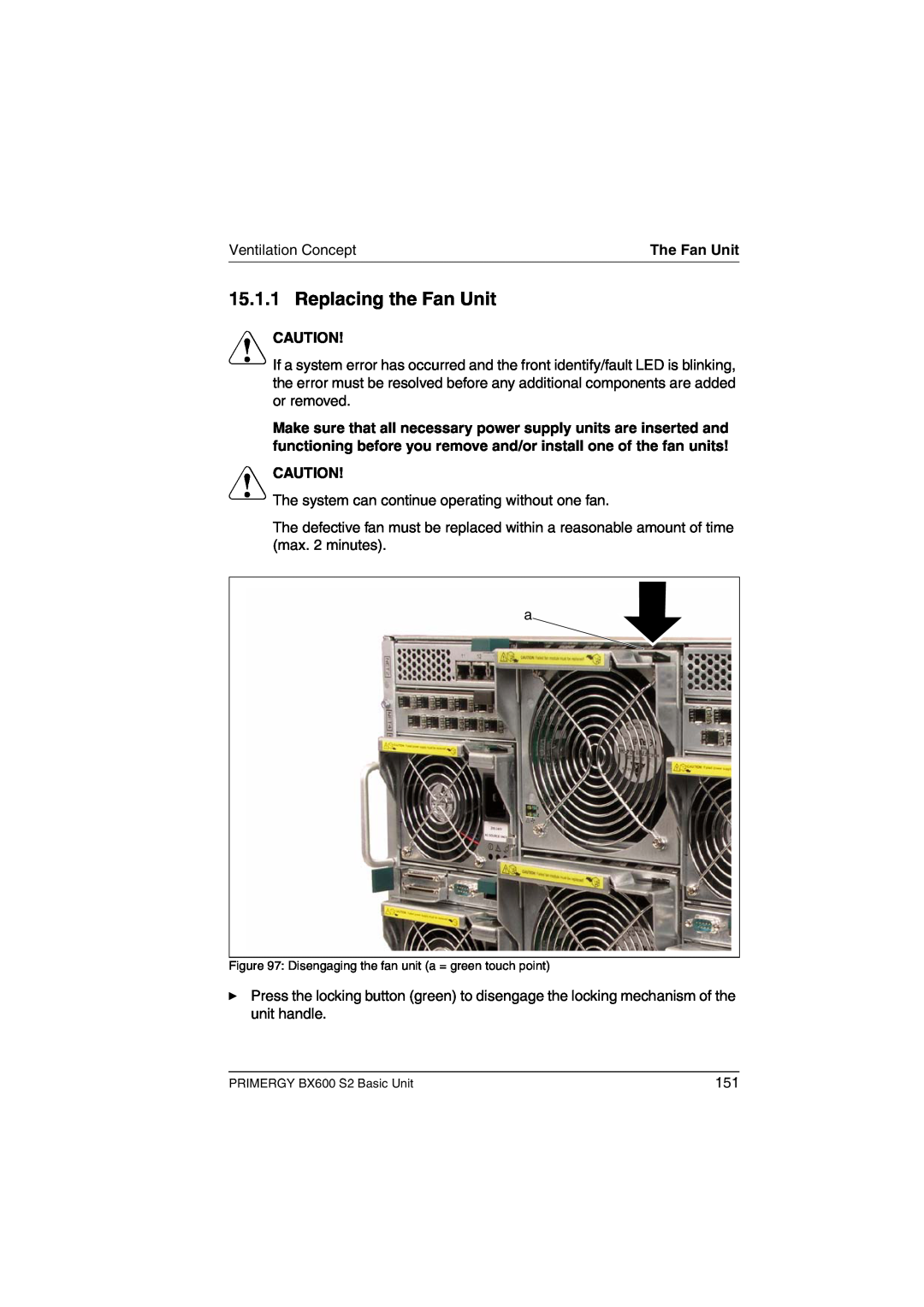 Fujitsu BX600 S2 manual Replacing the Fan Unit, Ventilation Concept, V Caution 