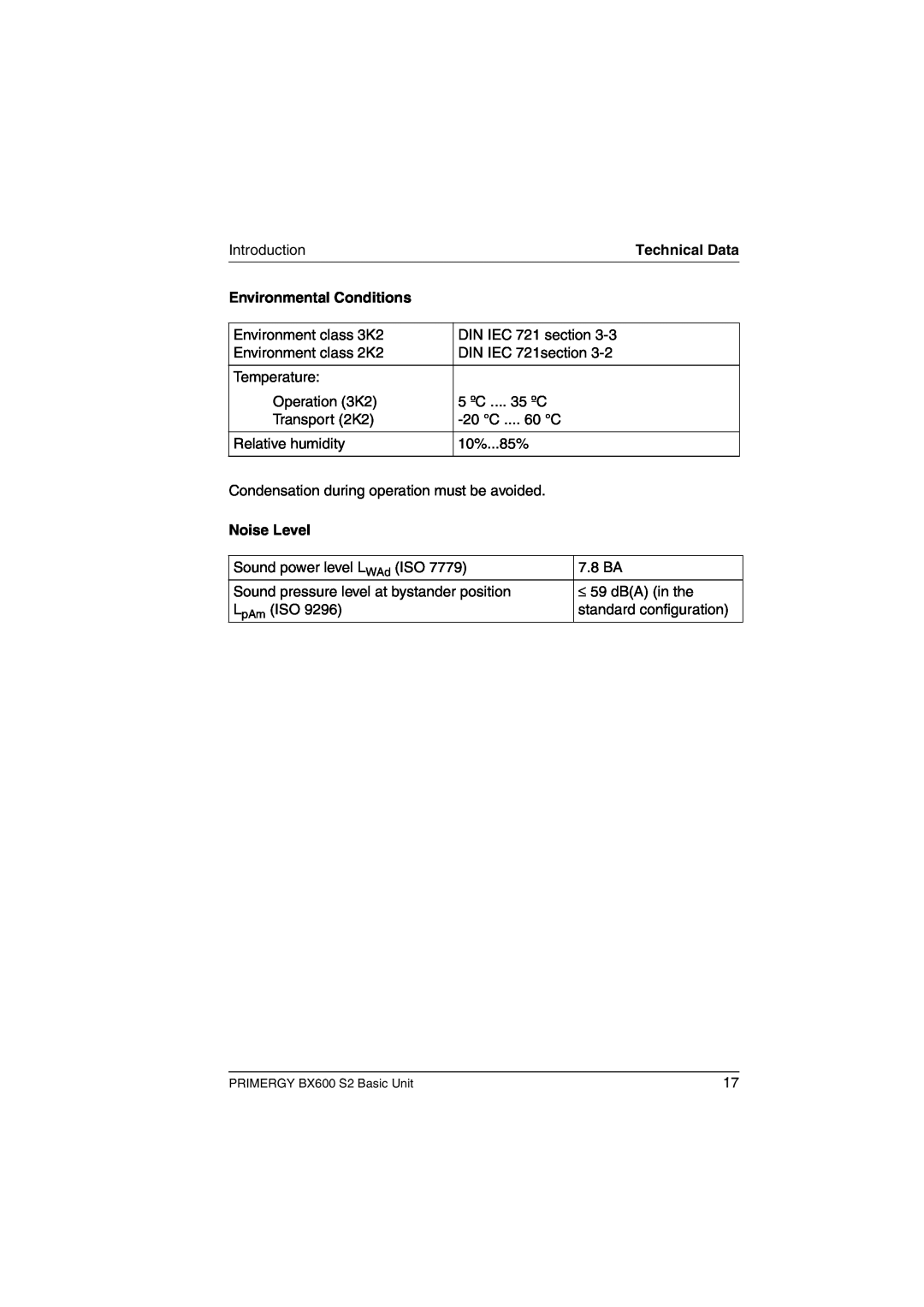 Fujitsu BX600 S2 manual Environmental Conditions, Noise Level, Technical Data 