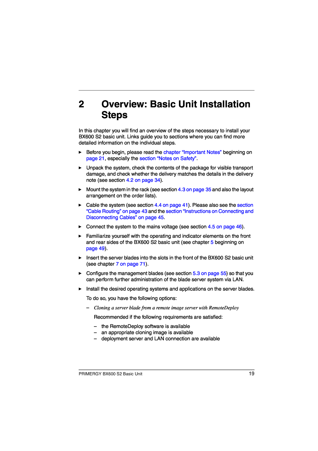 Fujitsu BX600 S2 manual Overview Basic Unit Installation Steps 