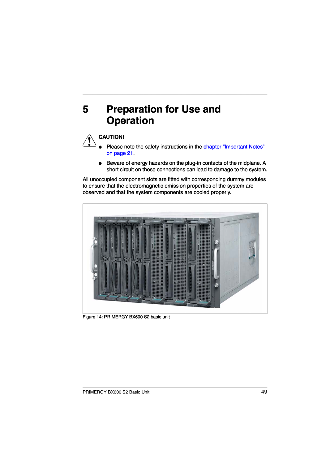 Fujitsu BX600 S2 manual Preparation for Use and Operation, V Caution 
