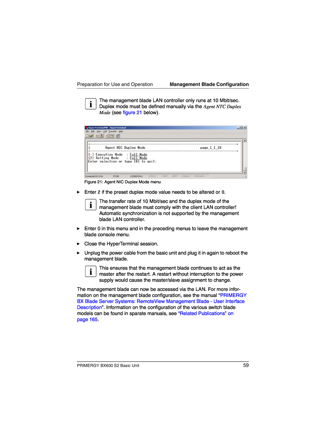 Fujitsu BX600 S2 manual Preparation for Use and Operation, Ê Enter 2 if the preset duplex mode value needs to be altered or 