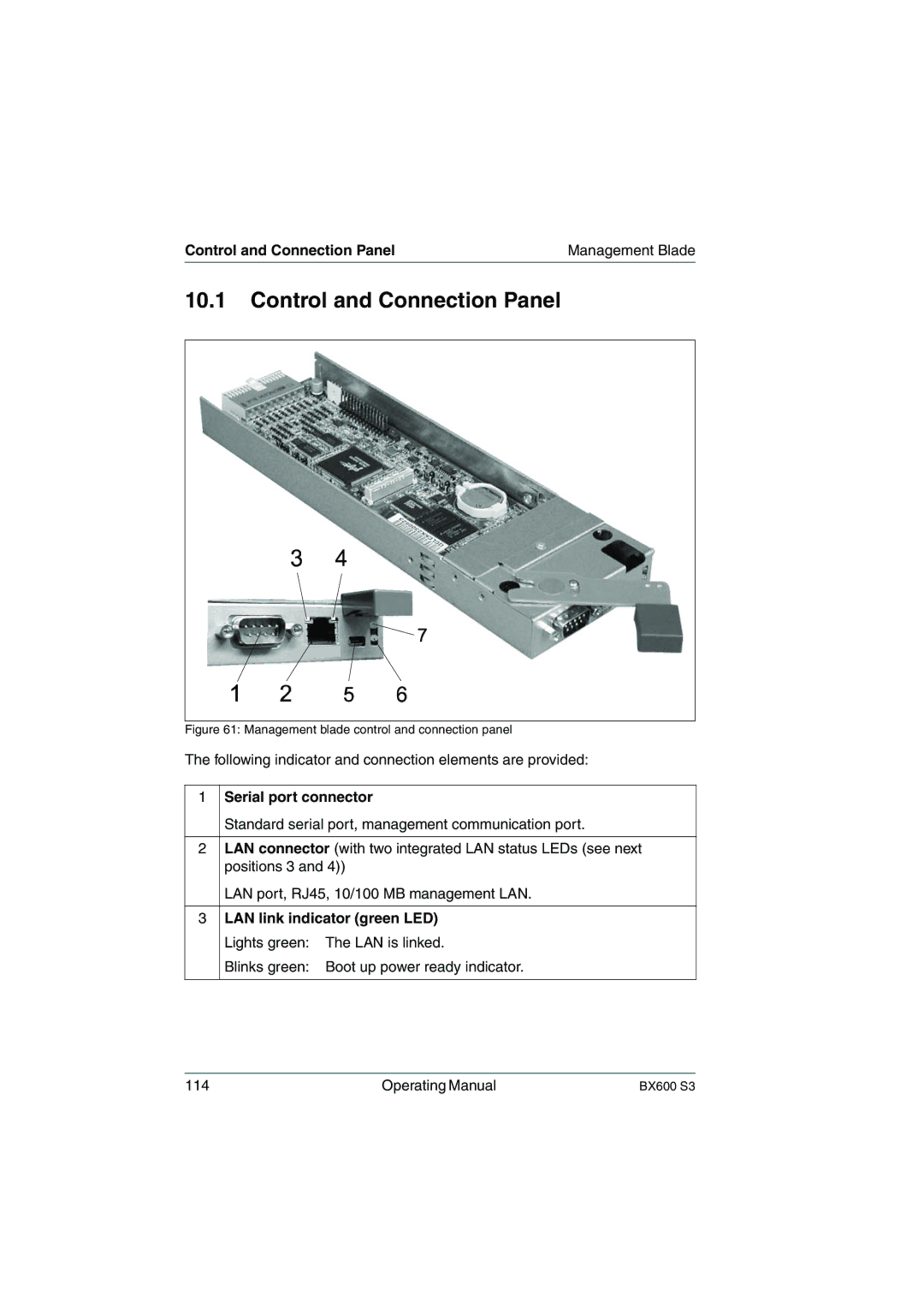 Fujitsu BX600 S3 manual Control and Connection Panel, Serial port connector 