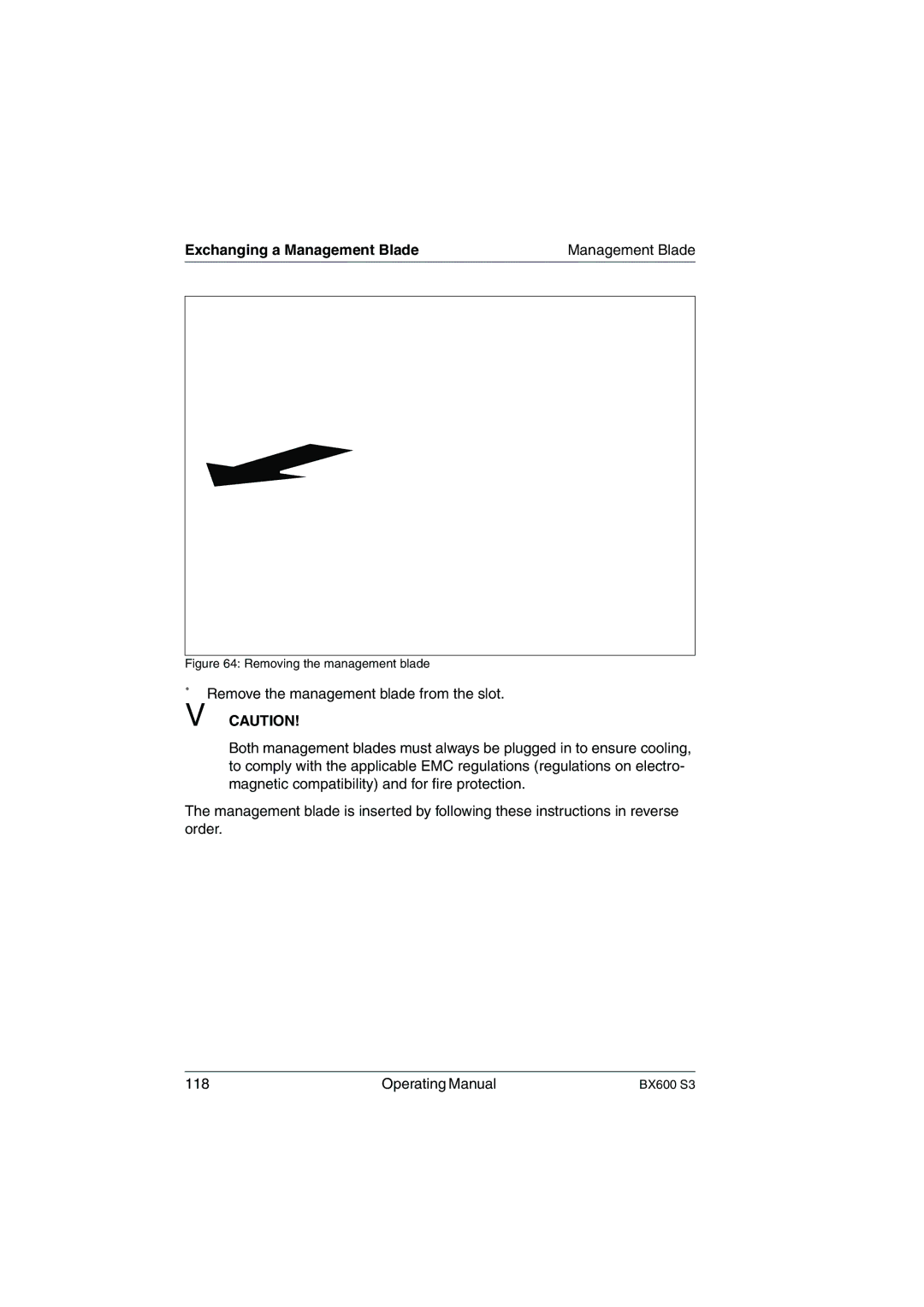 Fujitsu BX600 S3 manual Removing the management blade 