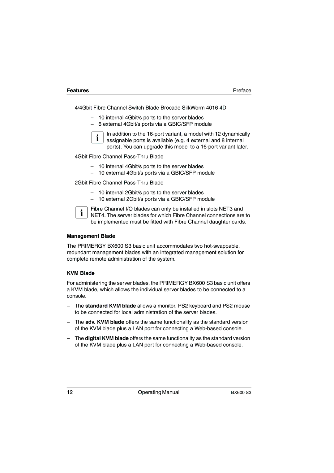 Fujitsu BX600 S3 manual Management Blade, KVM Blade 