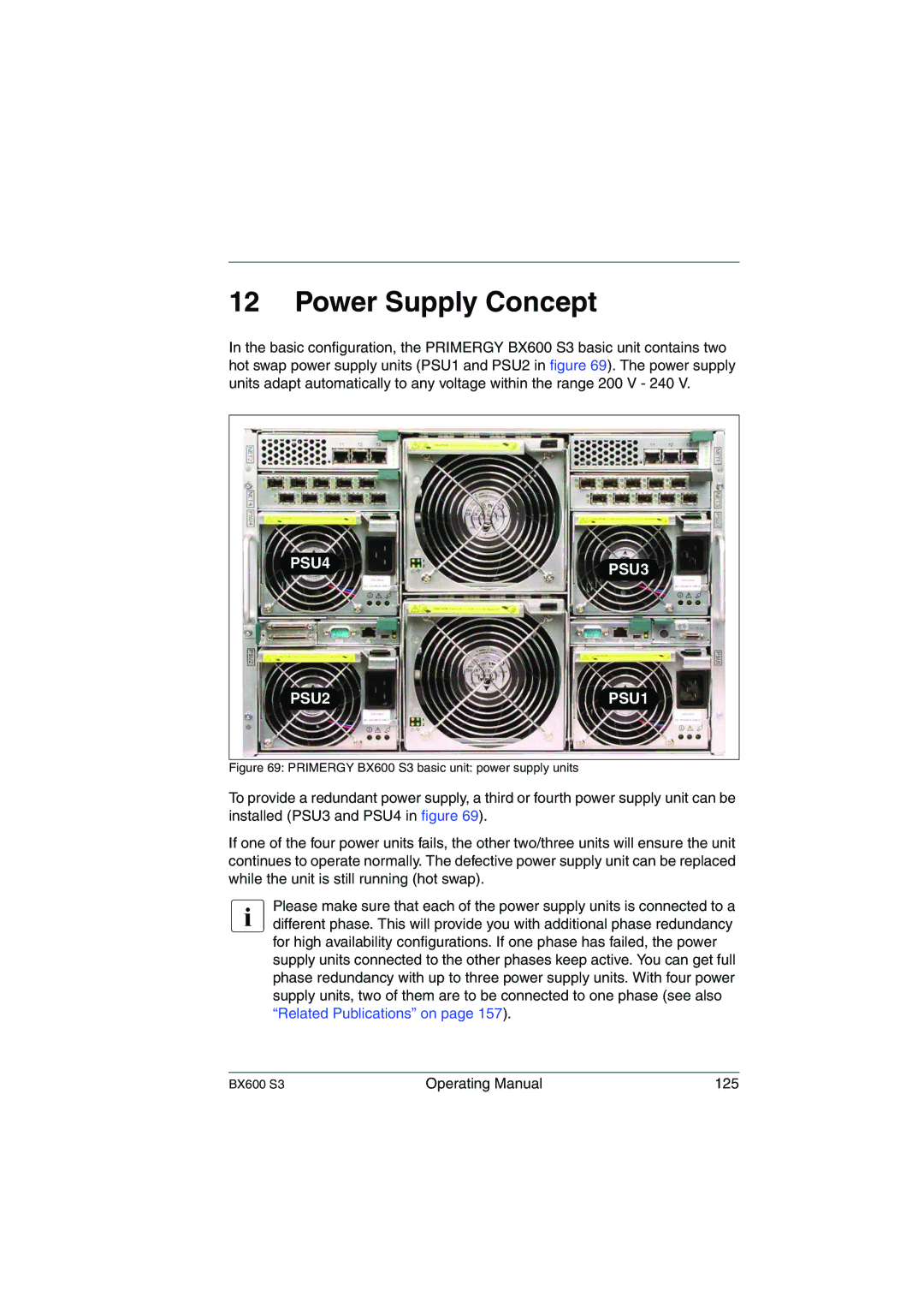 Fujitsu BX600 S3 manual Power Supply Concept, PSU4 PSU3 PSU2 PSU1 