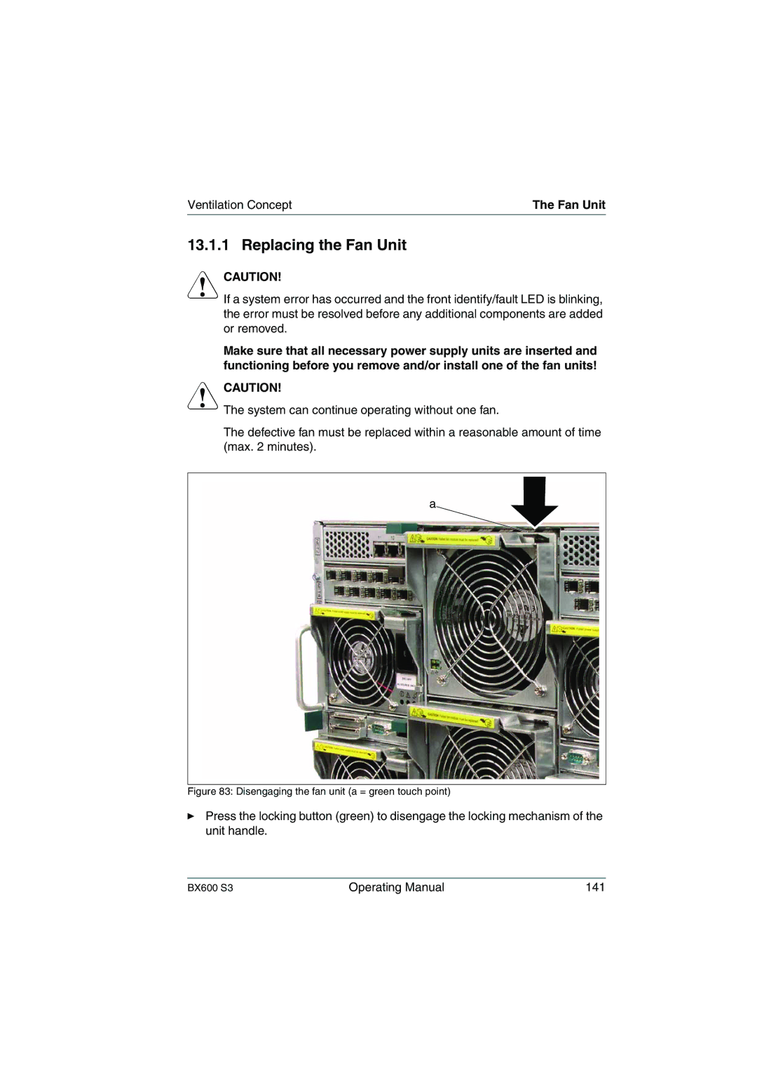 Fujitsu BX600 S3 manual Replacing the Fan Unit, Ventilation Concept 