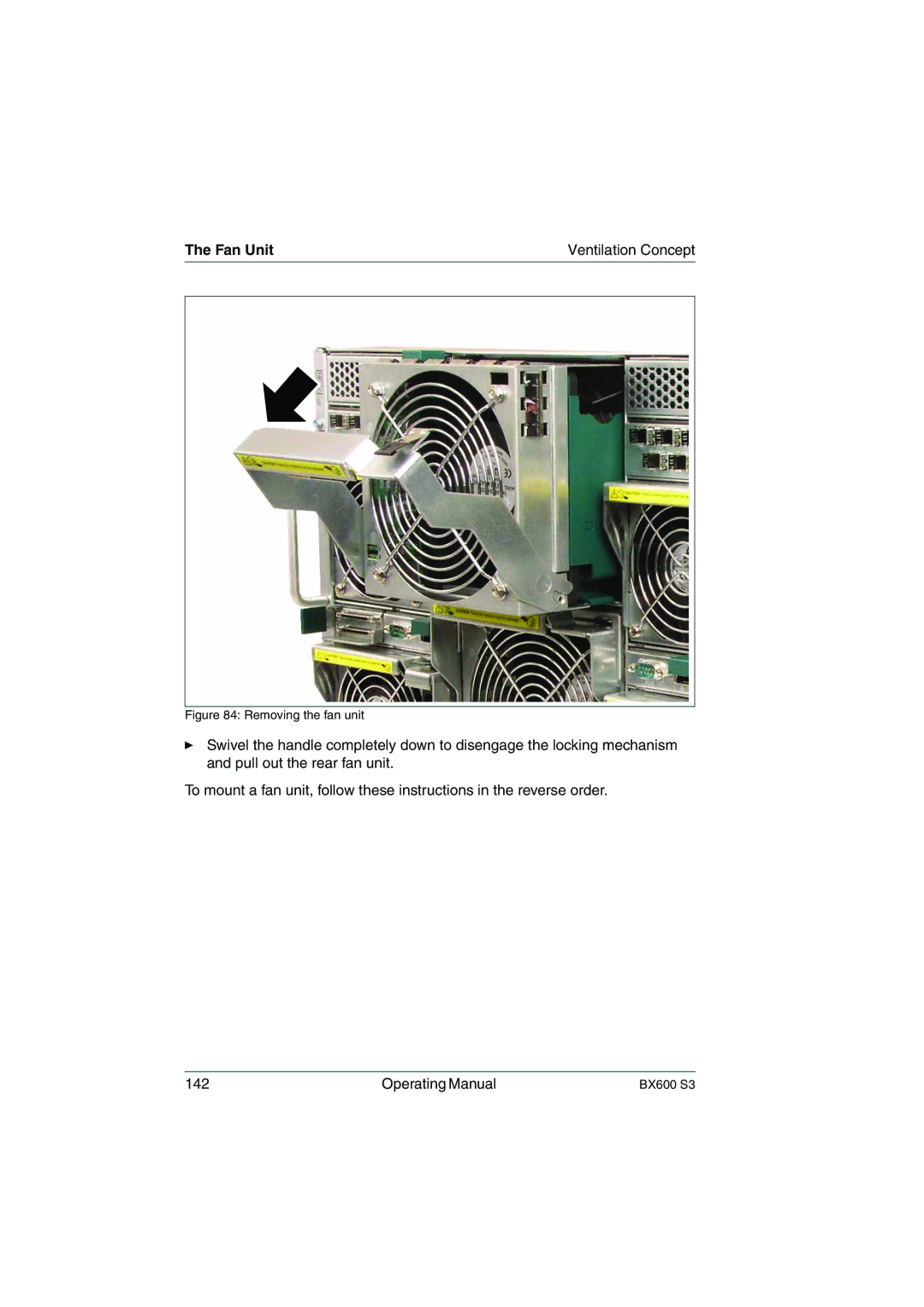 Fujitsu BX600 S3 manual Removing the fan unit 