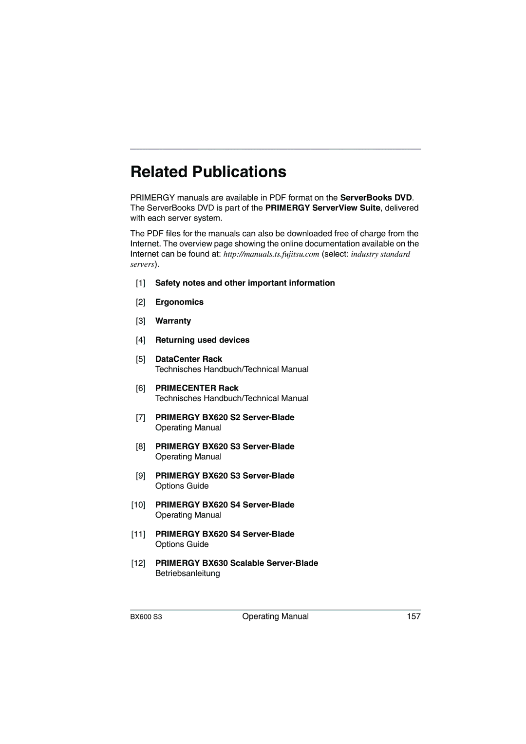 Fujitsu BX600 S3 manual Related Publications, Primecenter Rack 