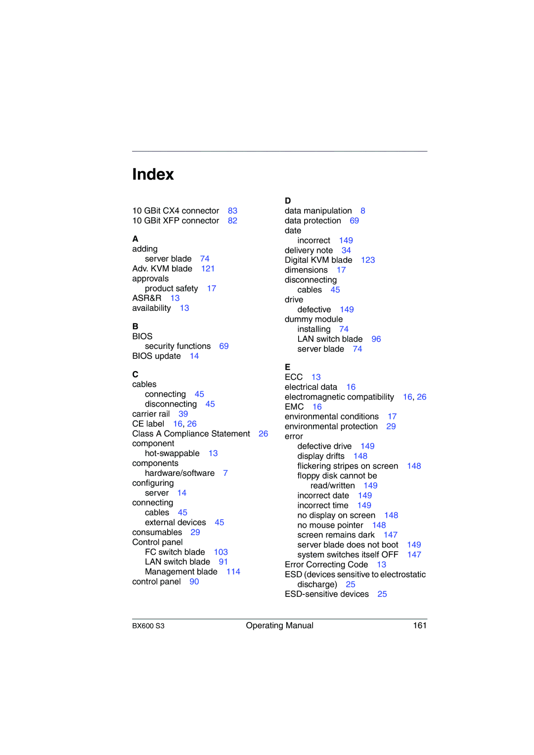 Fujitsu BX600 S3 manual Index, Emc 