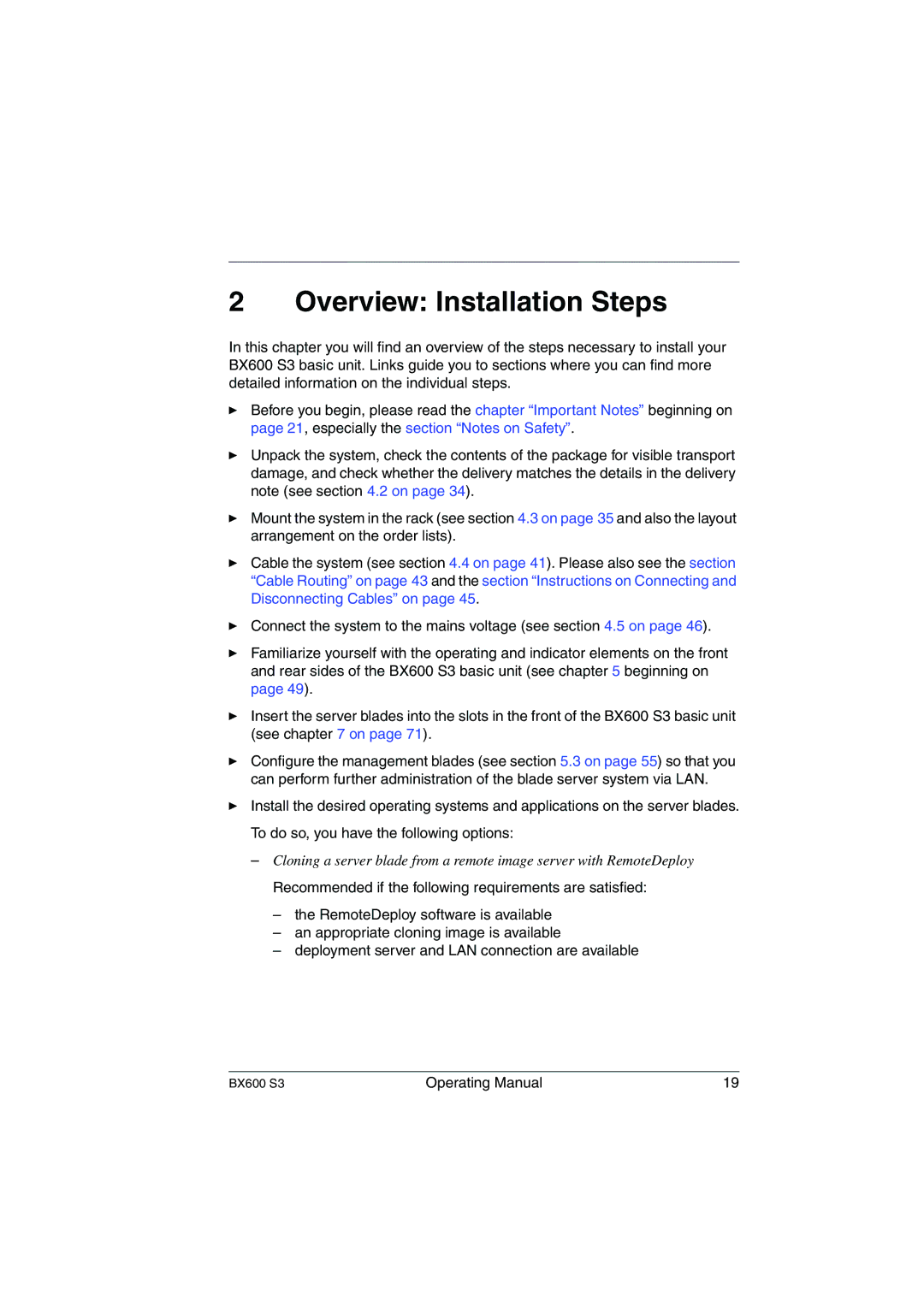 Fujitsu BX600 S3 manual Overview Installation Steps 