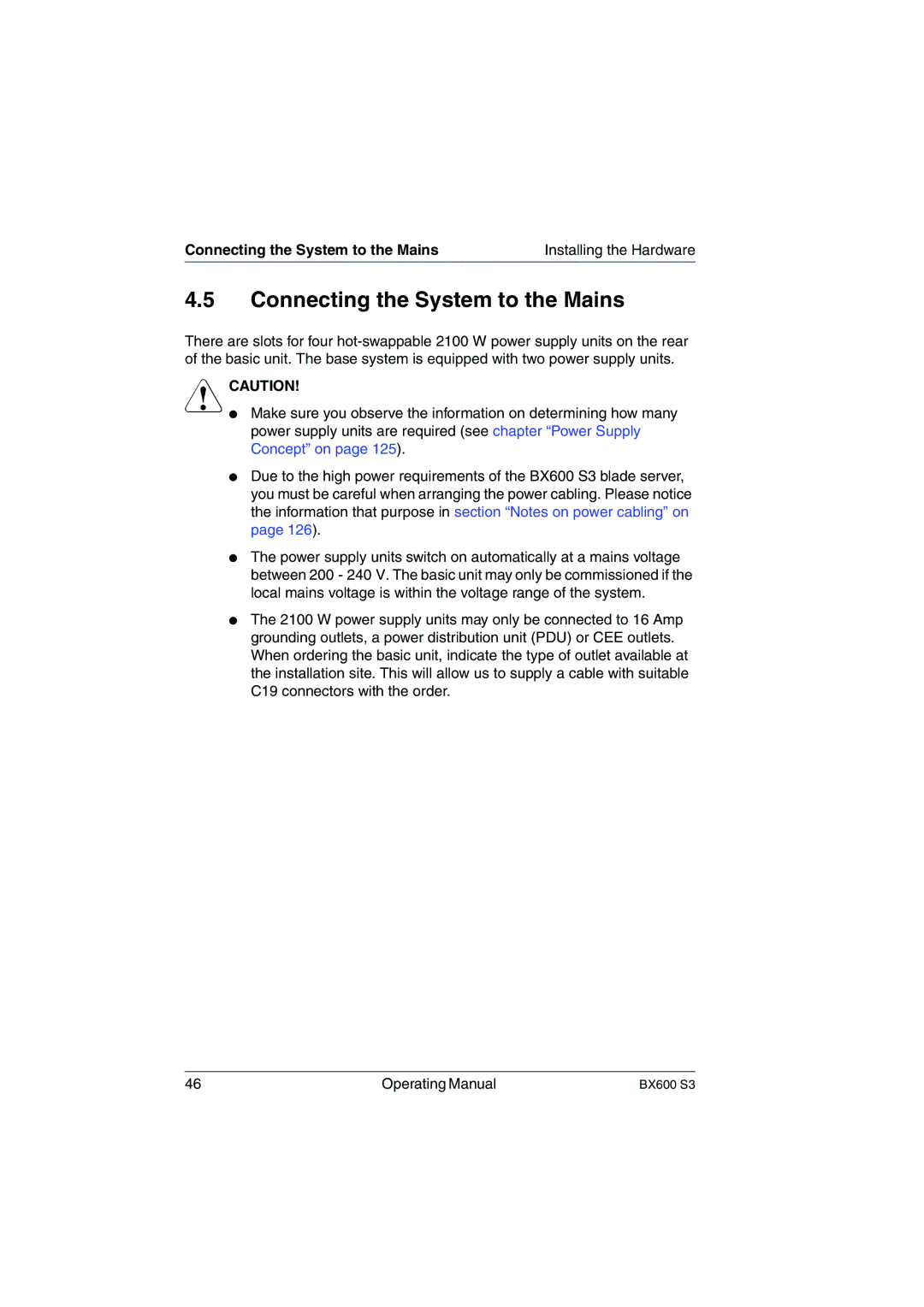 Fujitsu BX600 S3 manual Connecting the System to the Mains 