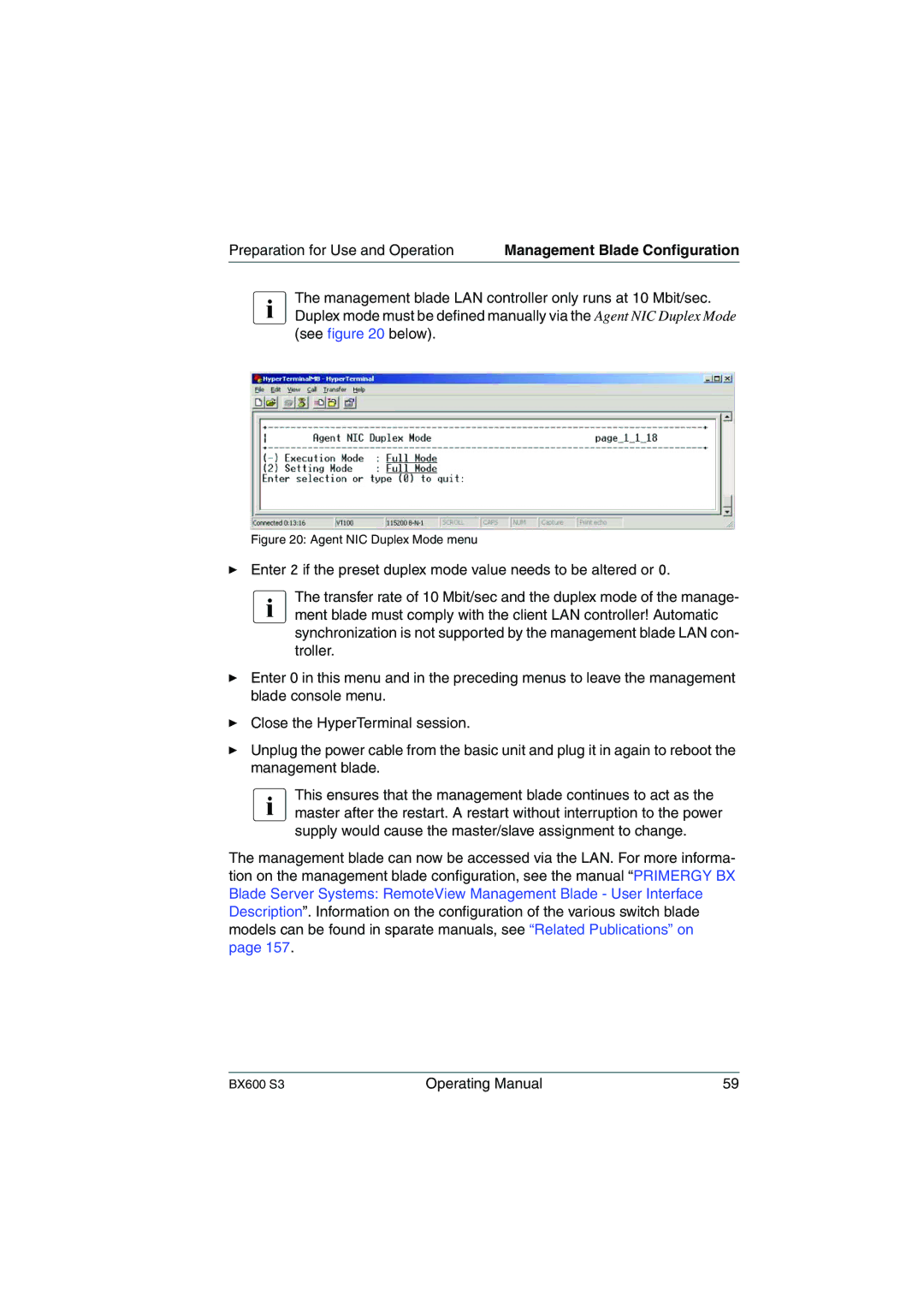 Fujitsu BX600 S3 manual Agent NIC Duplex Mode menu 